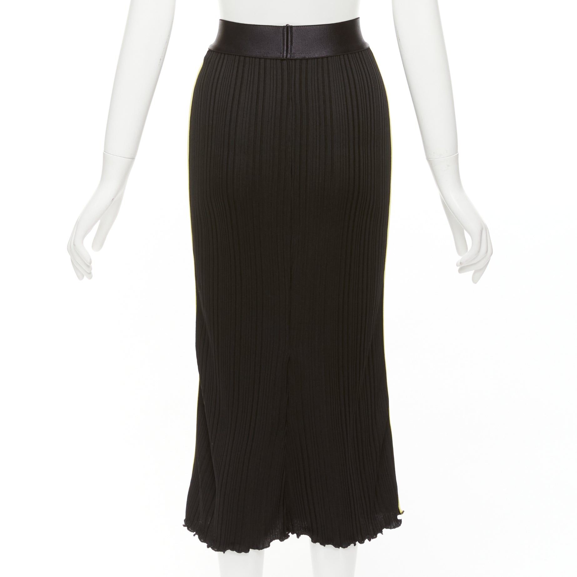 ELLERY ELLERY black viscose yellow red tape ribbed high waist pleated flute skirt UK6 XS Size 26" / US 2 / IT 38 - 5 Thumbnail