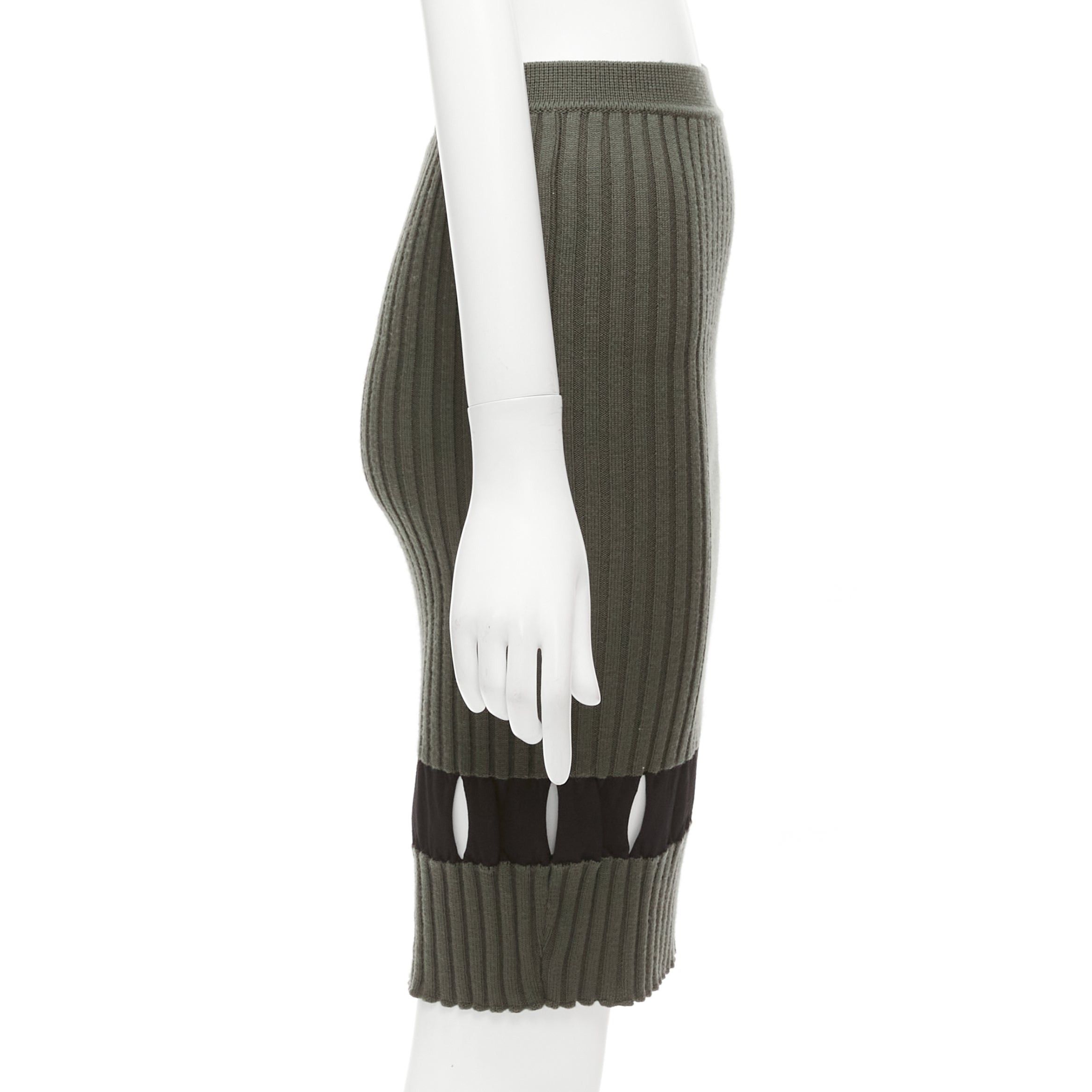 Alexander Wang ALEXANDER WANG khaki black ribbed cut out pencil knee skirt XS Size 26" / US 2 / IT 38 - 4 Thumbnail