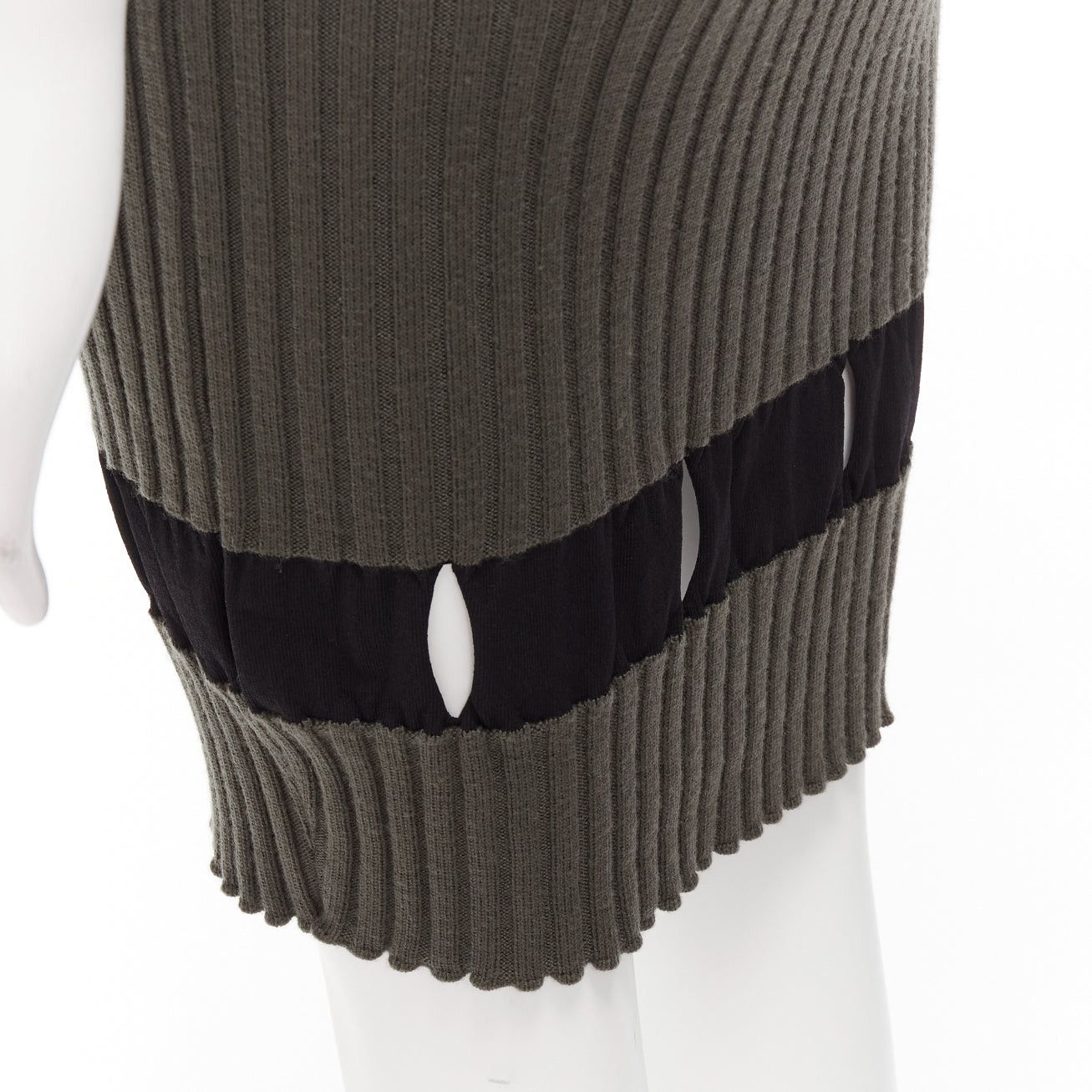 Alexander Wang ALEXANDER WANG khaki black ribbed cut out pencil knee skirt XS Size 26" / US 2 / IT 38 - 2 Thumbnail