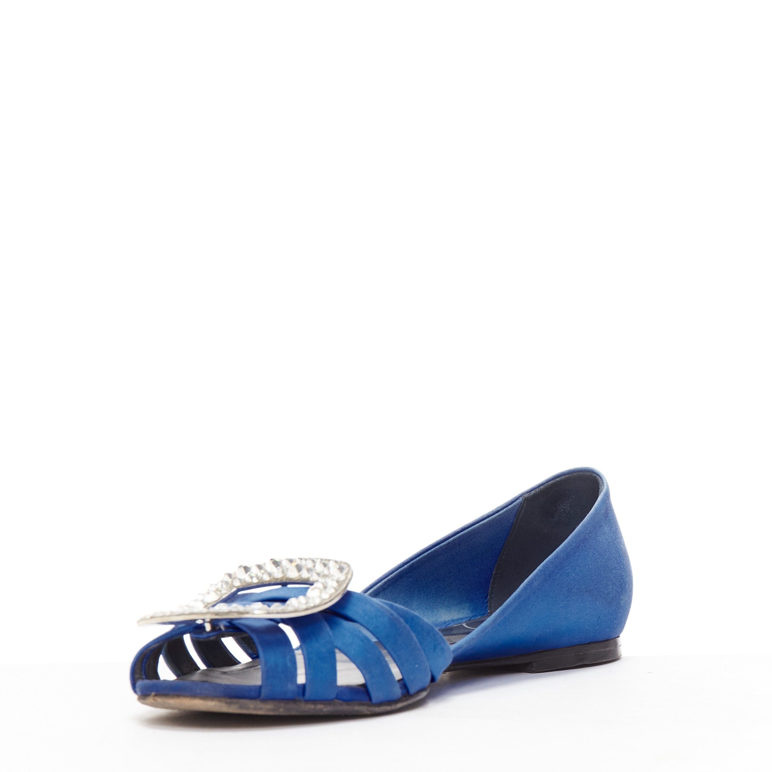 Roger Vivier ROGER VIVIER blue satin crystal square buckles woven front pep toe flats EU34.5 Size US 4.5 / IT 34.5 - 3 Thumbnail