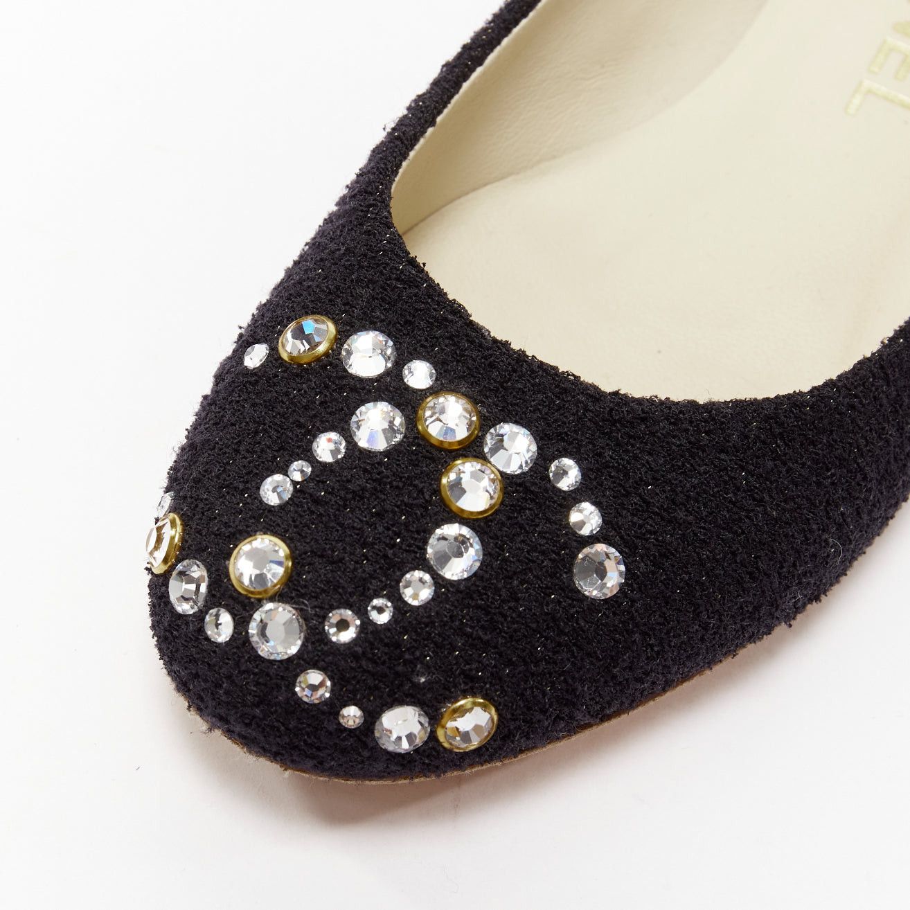Chanel CHANEL black tweed crystal CC embellished logo round toe flat shoes EU35 Size US 5 / IT 35 - 7 Thumbnail