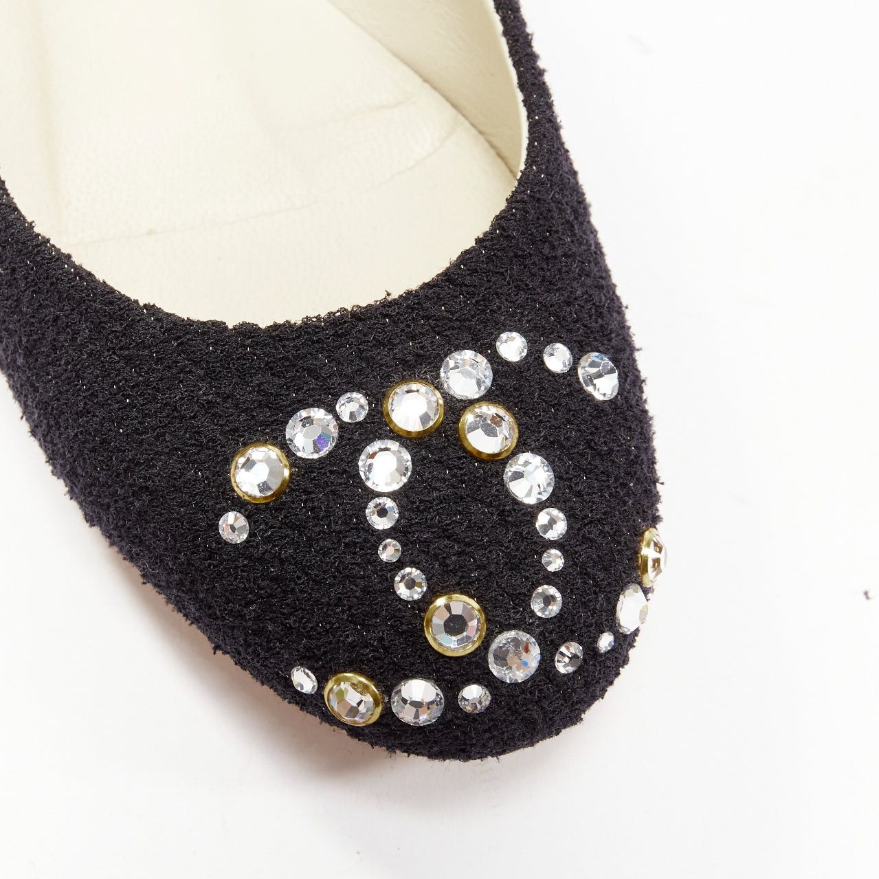Chanel CHANEL black tweed crystal CC embellished logo round toe flat shoes EU35 Size US 5 / IT 35 - 8 Thumbnail