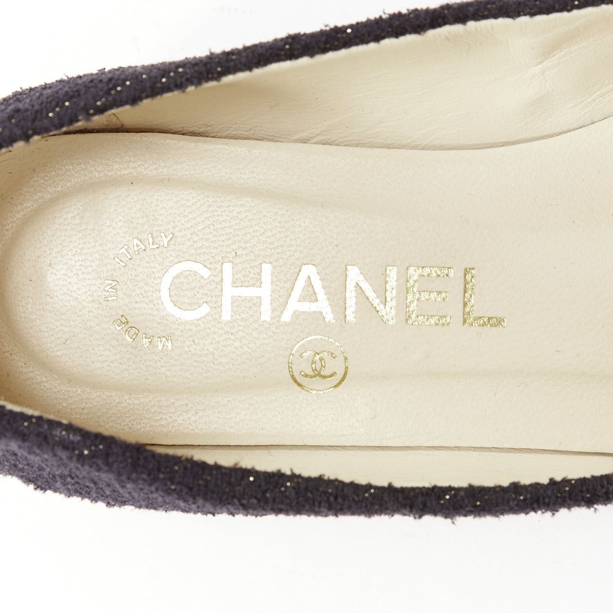Chanel CHANEL black tweed crystal CC embellished logo round toe flat shoes EU35 Size US 5 / IT 35 - 9 Thumbnail