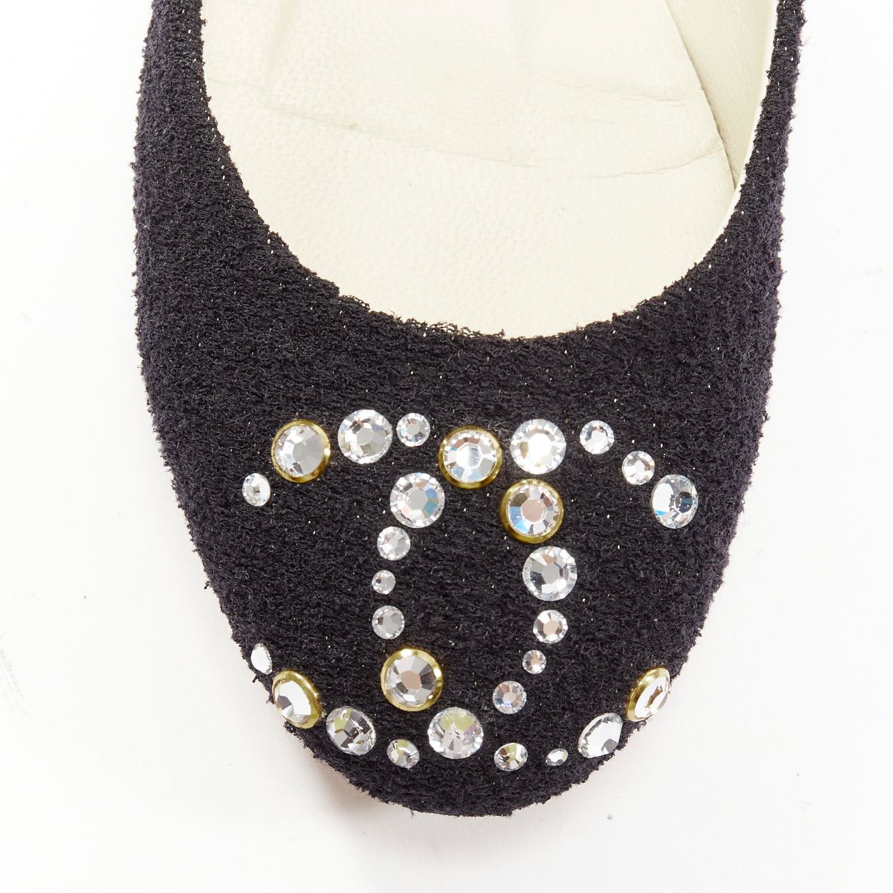 Chanel CHANEL black tweed crystal CC embellished logo round toe flat shoes EU35 Size US 5 / IT 35 - 6 Thumbnail