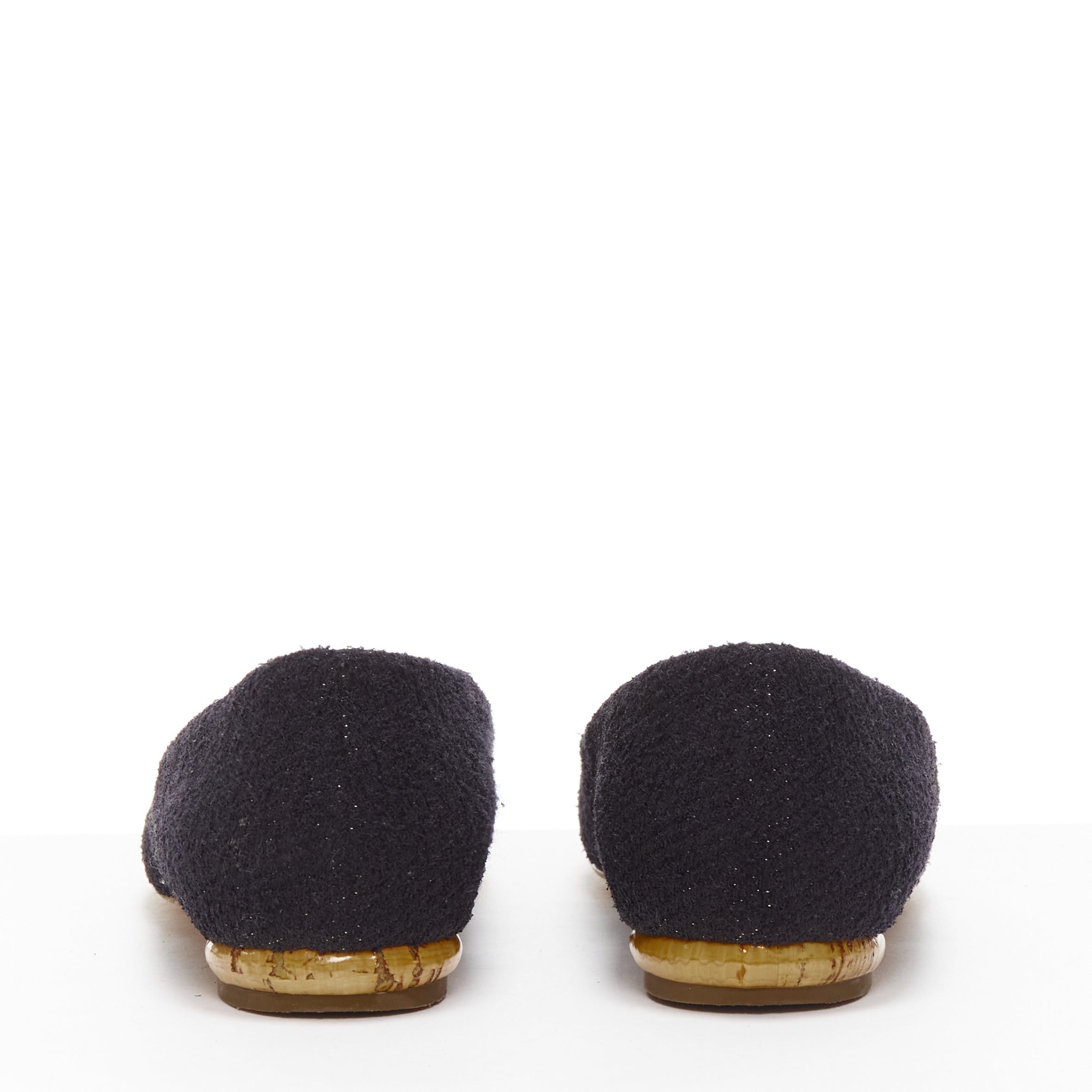 Chanel CHANEL black tweed crystal CC embellished logo round toe flat shoes EU35 Size US 5 / IT 35 - 5 Thumbnail