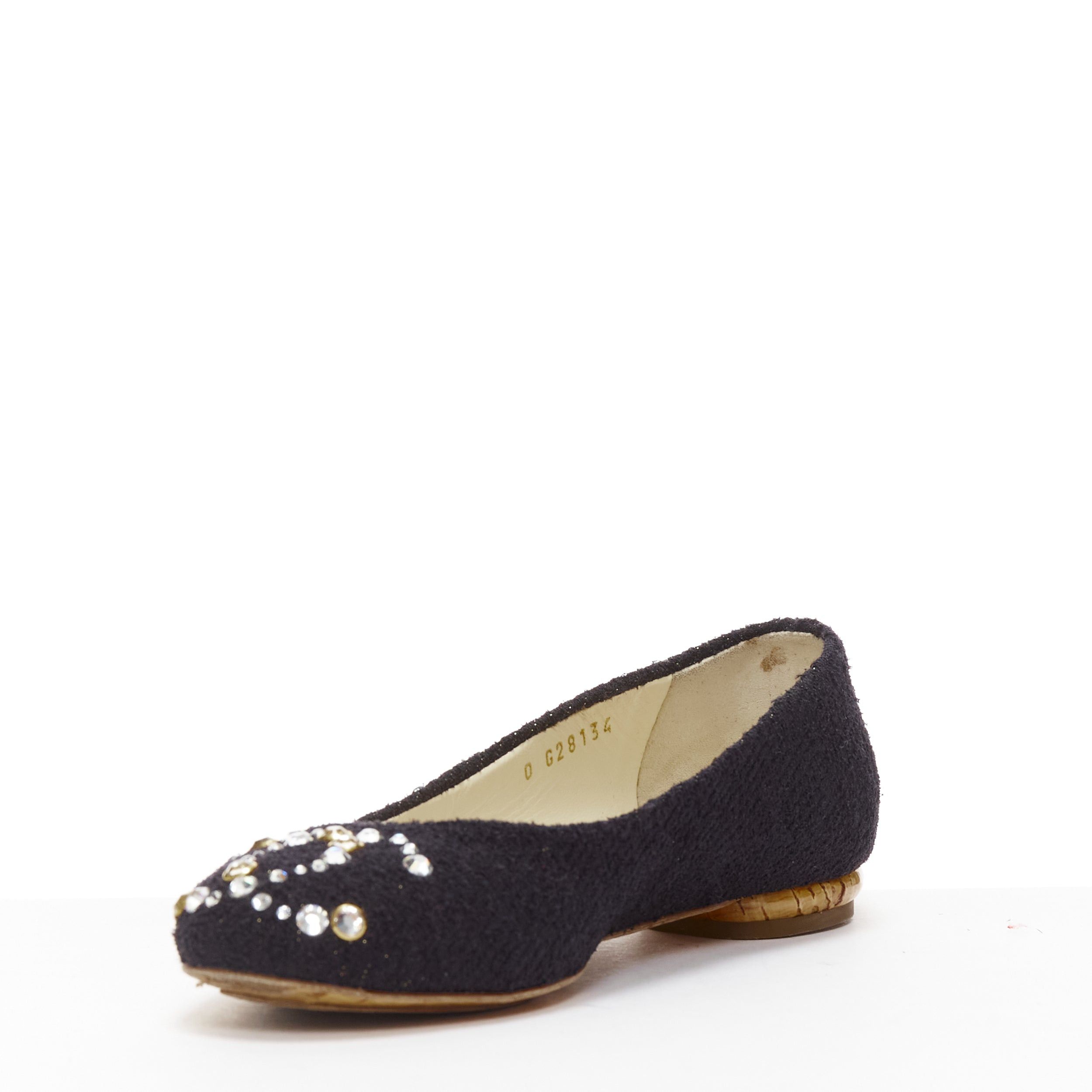 Chanel CHANEL black tweed crystal CC embellished logo round toe flat shoes EU35 Size US 5 / IT 35 - 4 Thumbnail