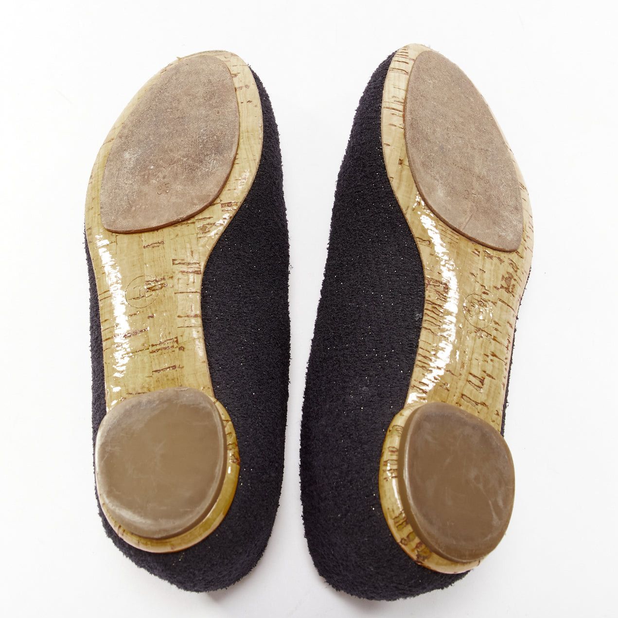Chanel CHANEL black tweed crystal CC embellished logo round toe flat shoes EU35 Size US 5 / IT 35 - 11 Thumbnail