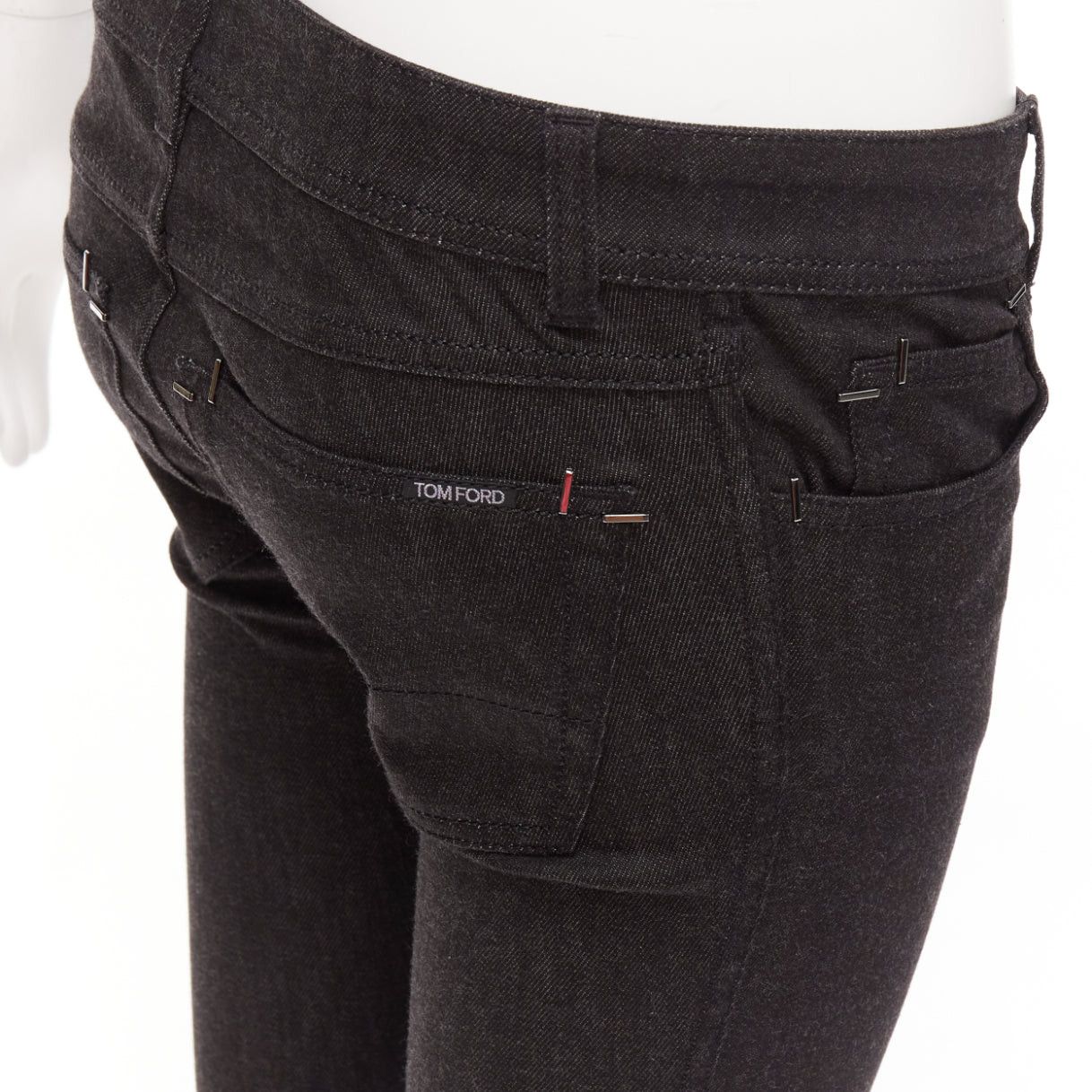 Tom Ford TOM FORD dark brown cotton blend silver staple embellished skinny jeans 26" Size 26" / US 2 / IT 38 - 2 Thumbnail