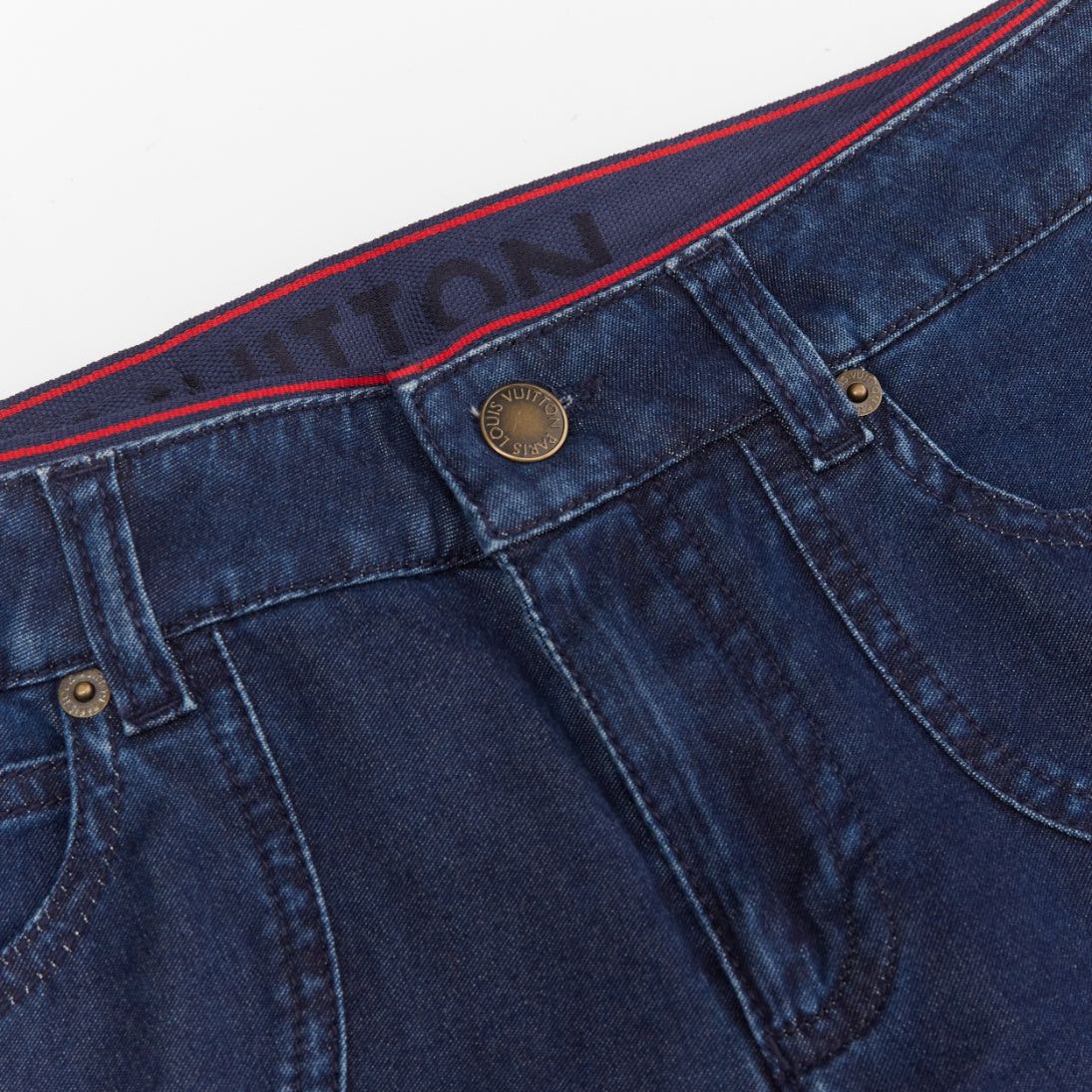 Louis Vuitton LOUIS VUITTON blue washed denim patchwork logo skinny motorcycle jeans FR34 XS Size 26" / US 2 / IT 38 - 4 Thumbnail