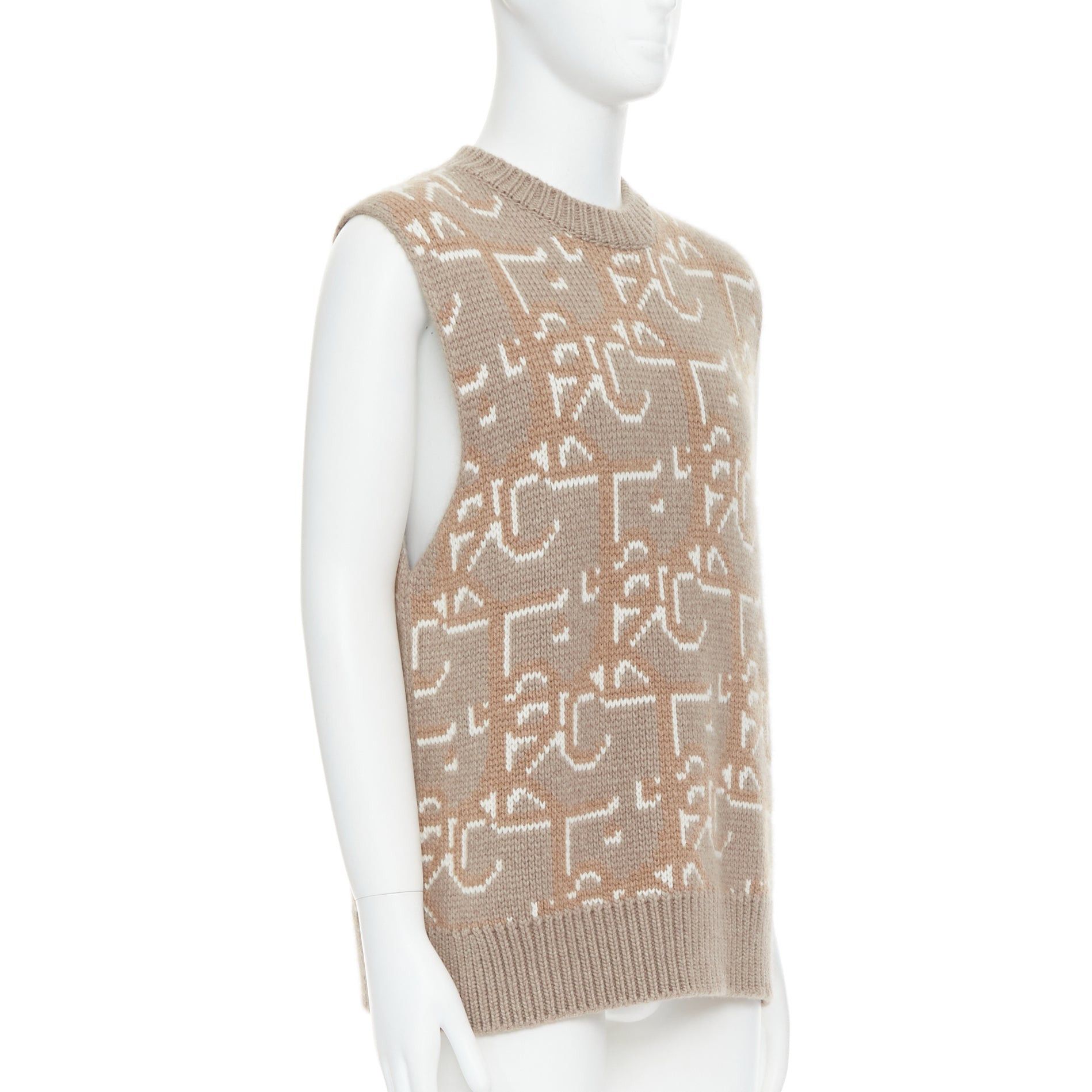 Dior DIOR Travis Scott Cactus Jack 2022 beige 100% cashmere oblique vest sweater M Size US M / EU 48-50 / 2 - 3 Thumbnail