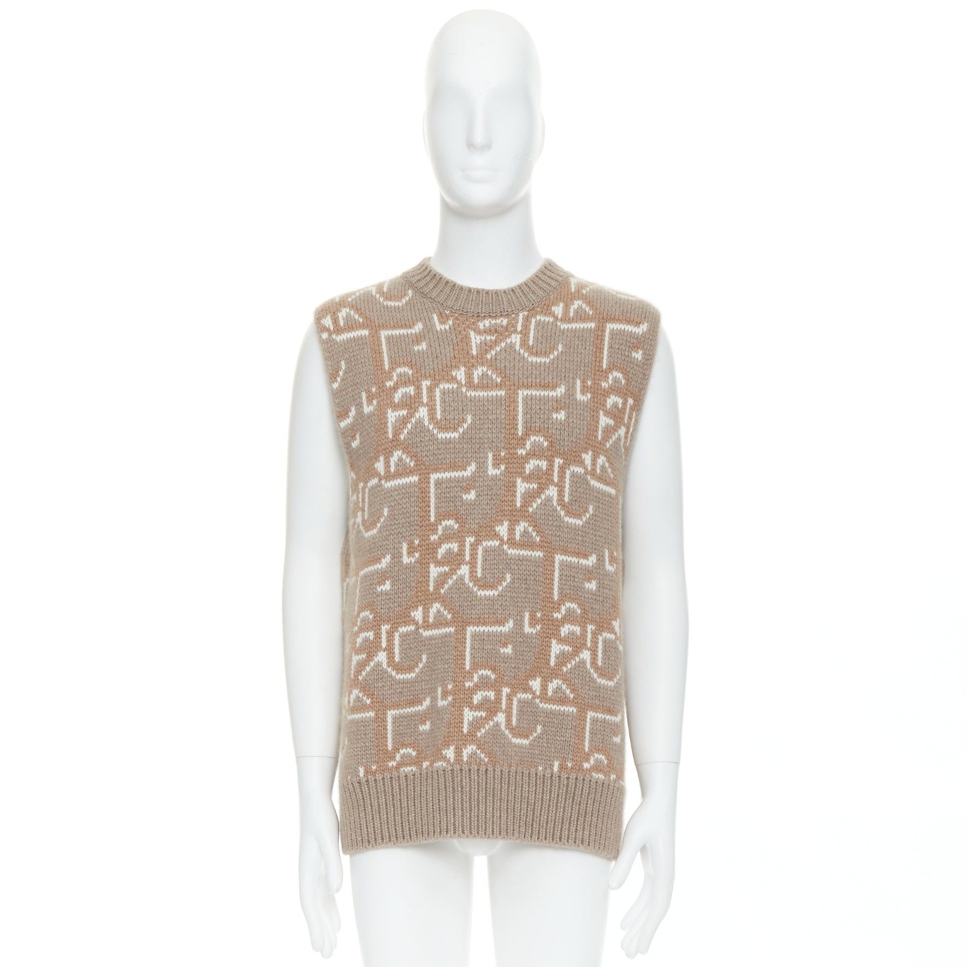 Dior DIOR Travis Scott Cactus Jack 2022 beige 100% cashmere oblique vest sweater M Size US M / EU 48-50 / 2 - 9 Thumbnail