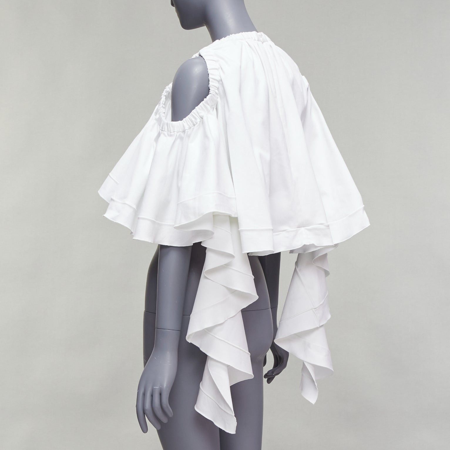 ELLERY ELLERY white cotton blend flare cascade sleeve crew neck crop top UK6 XS Size XS / US 0-2 / IT 36-38 - 6 Thumbnail
