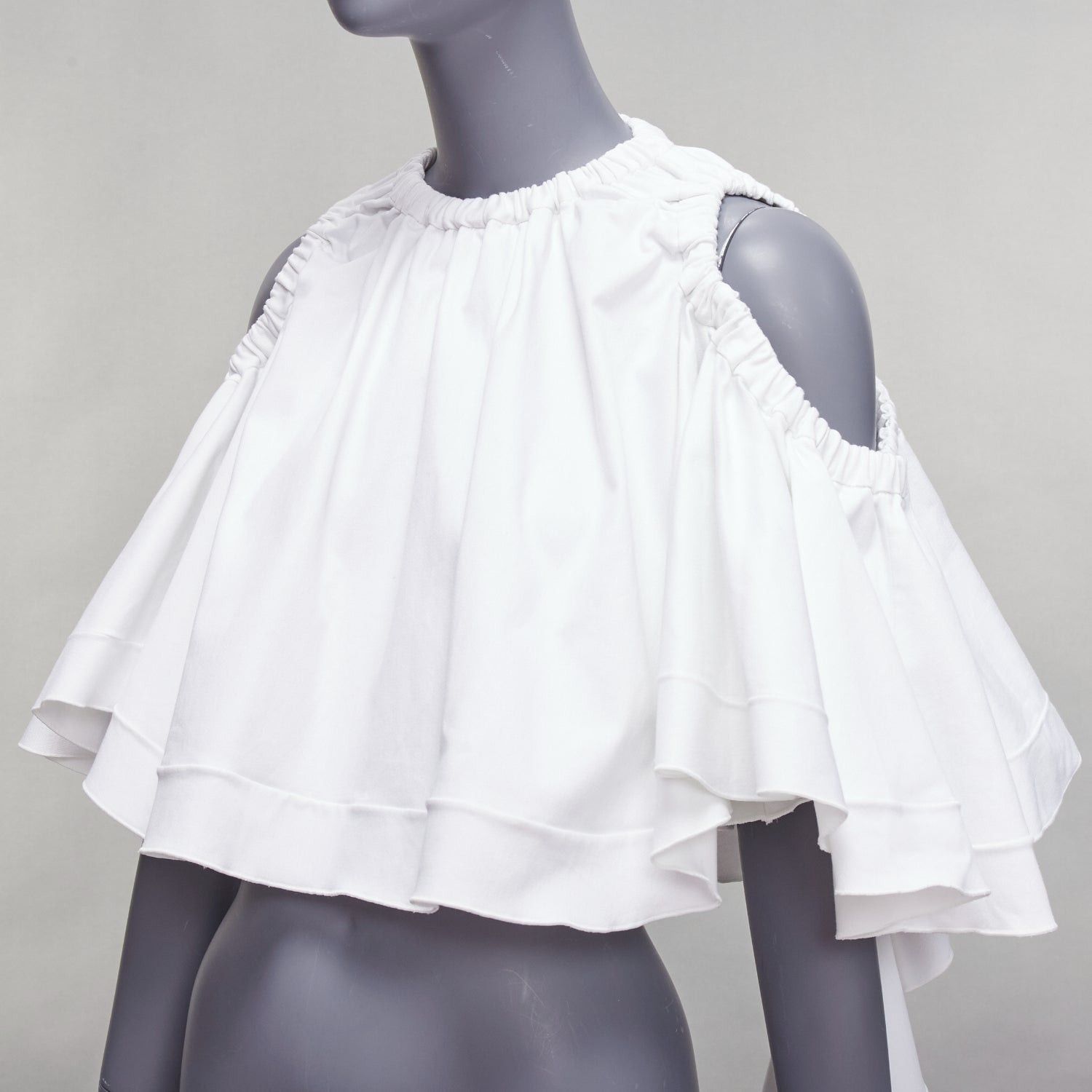ELLERY ELLERY white cotton blend flare cascade sleeve crew neck crop top UK6 XS Size XS / US 0-2 / IT 36-38 - 7 Thumbnail