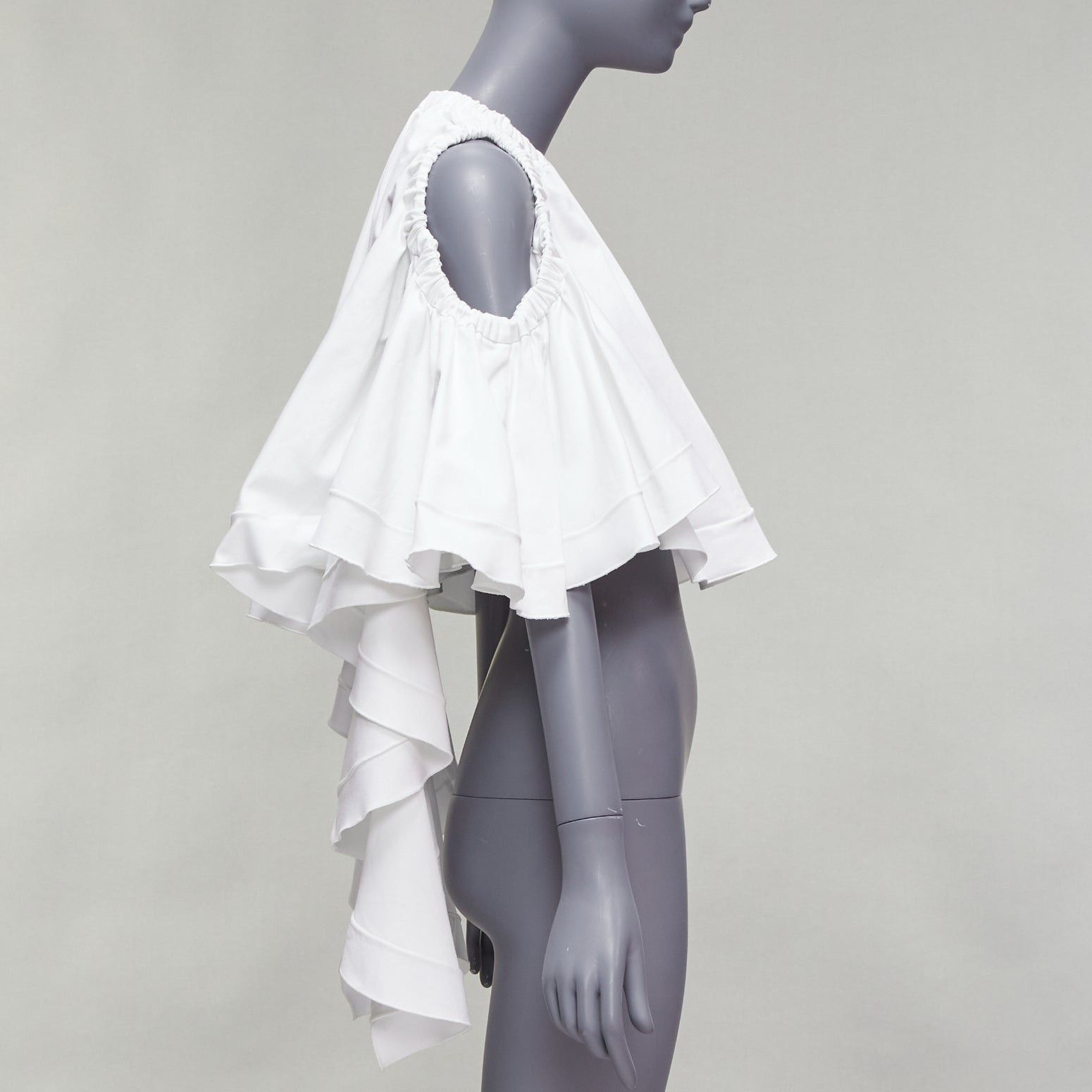 ELLERY ELLERY white cotton blend flare cascade sleeve crew neck crop top UK6 XS Size XS / US 0-2 / IT 36-38 - 4 Thumbnail