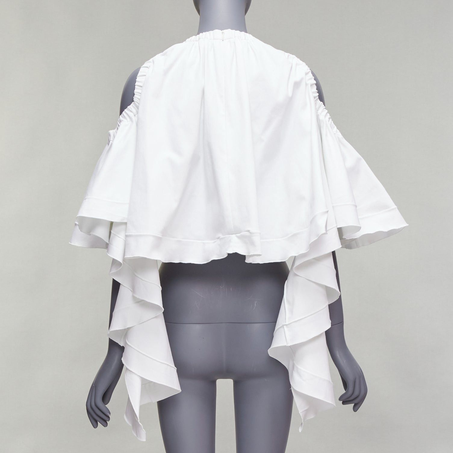 ELLERY ELLERY white cotton blend flare cascade sleeve crew neck crop top UK6 XS Size XS / US 0-2 / IT 36-38 - 5 Thumbnail