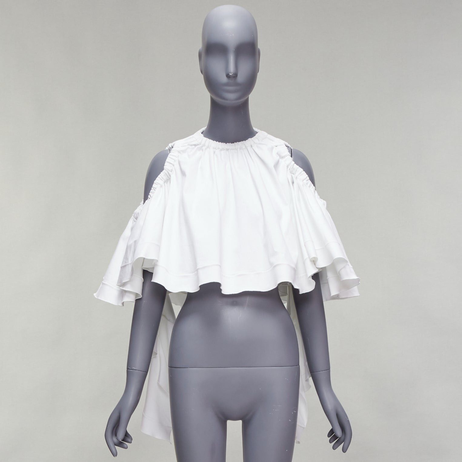 ELLERY ELLERY white cotton blend flare cascade sleeve crew neck crop top UK6 XS Size XS / US 0-2 / IT 36-38 - 9 Thumbnail
