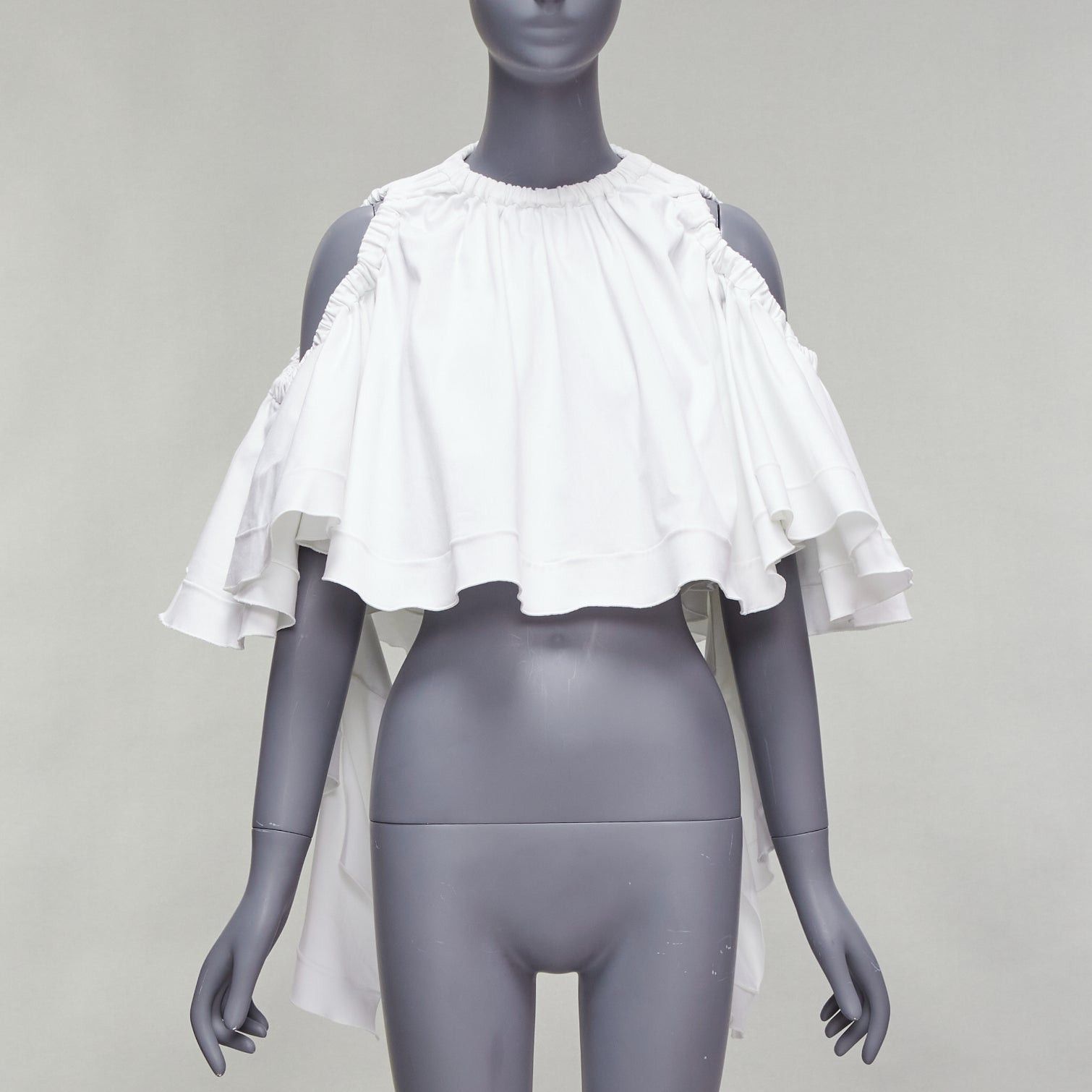 ELLERY ELLERY white cotton blend flare cascade sleeve crew neck crop top UK6 XS Size XS / US 0-2 / IT 36-38 - 3 Thumbnail