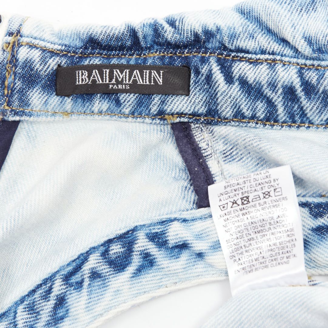 Balmain BALMAIN faded blue distressed denim silver buttons 4 pocket fitted dress FR34 XS Size XS / US 0-2 / IT 36-38 - 8 Thumbnail