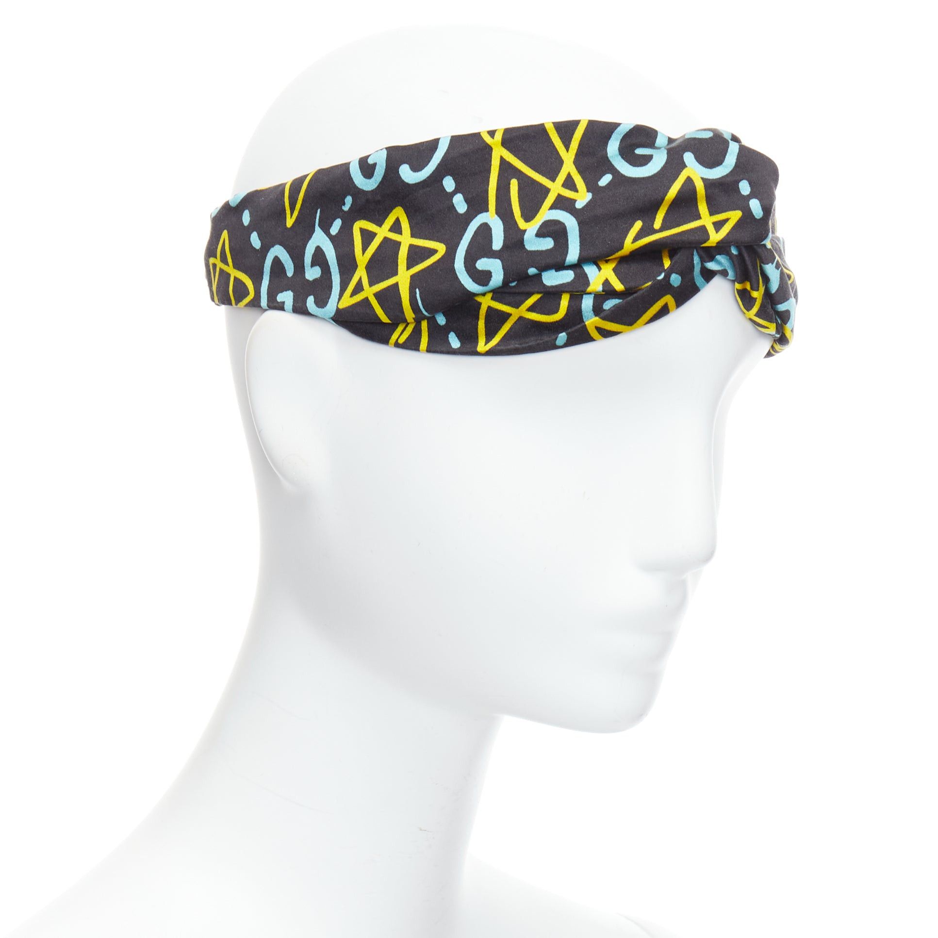 Gucci GUCCI Ghost 100% silk graffiti star monogram print twist headband Size ONE SIZE - 3 Thumbnail