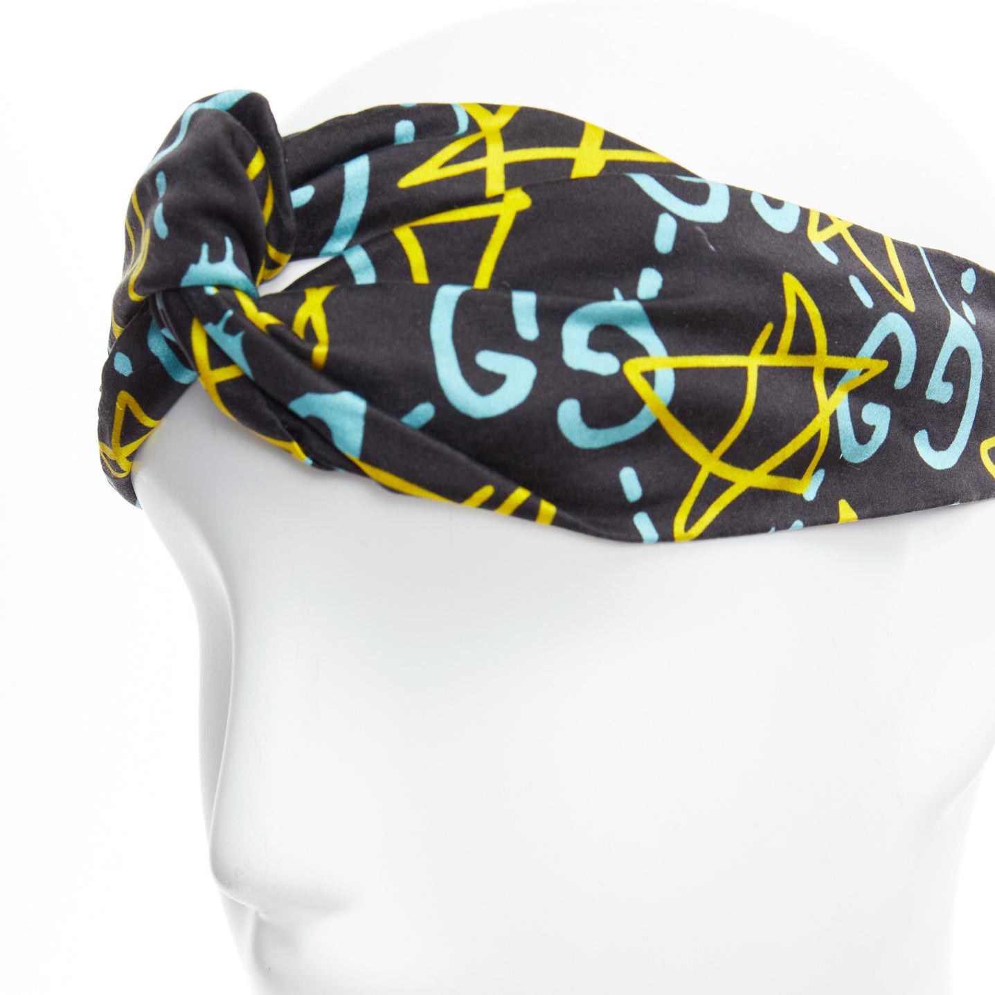 Gucci GUCCI Ghost 100% silk graffiti star monogram print twist headband Size ONE SIZE - 2 Thumbnail