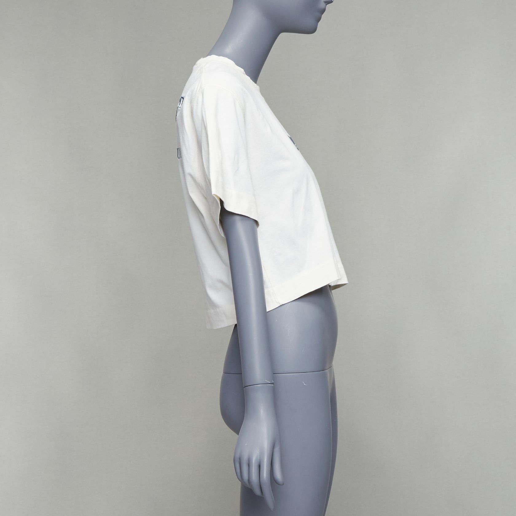 Off-White OFF WHITE cream cotton blue embroidered logo crop tshirt XS Size S / US 4 / IT 40 - 4 Thumbnail