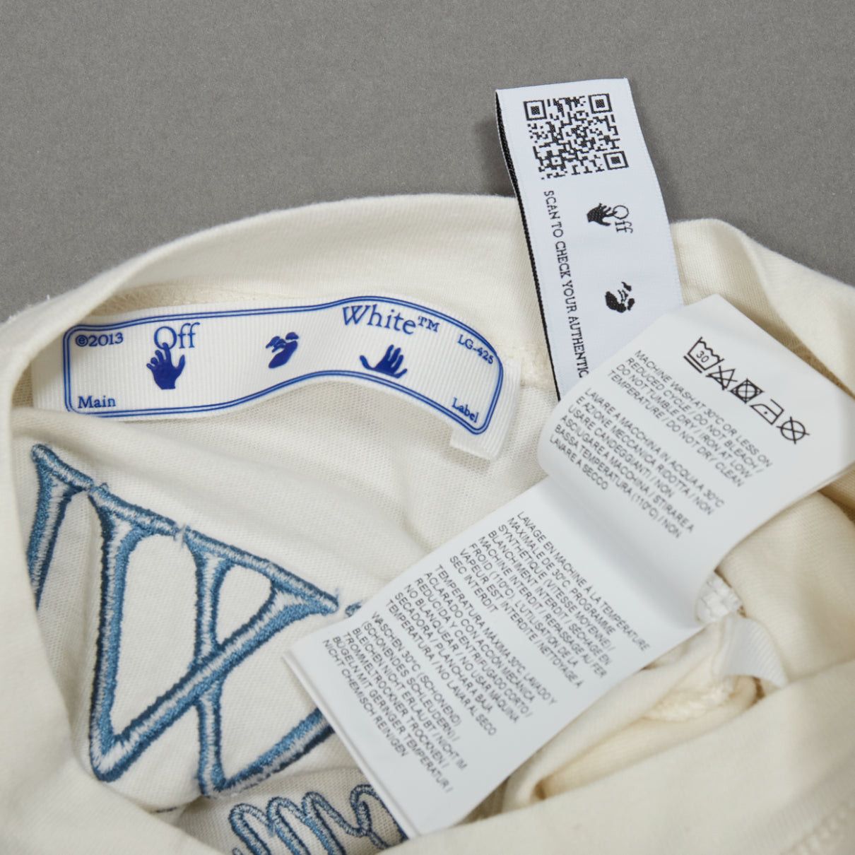 Off-White OFF WHITE cream cotton blue embroidered logo crop tshirt XS Size S / US 4 / IT 40 - 8 Thumbnail