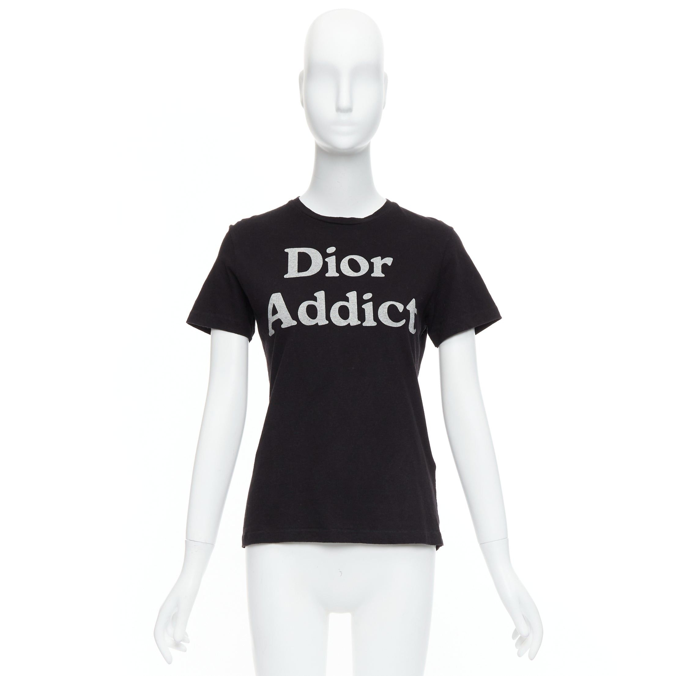 Dior CHRISTIAN DIOR Addict black cotton linen grey speckle logo print tshirt XS Size S / US 4 / IT 40 - 9 Thumbnail