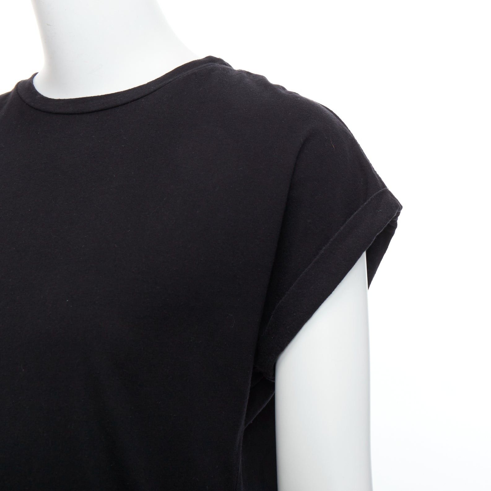 Balmain BALMAIN black cotton rolled cuff cap sleeve minimal tshirt FR34 XS Size XS / US 0-2 / IT 36-38 - 2 Thumbnail