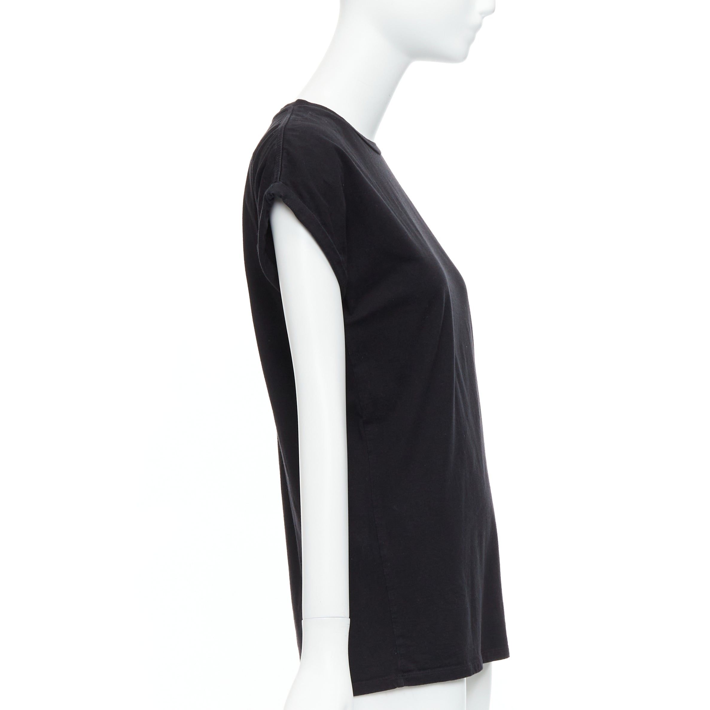 Balmain BALMAIN black cotton rolled cuff cap sleeve minimal tshirt FR34 XS Size XS / US 0-2 / IT 36-38 - 4 Thumbnail