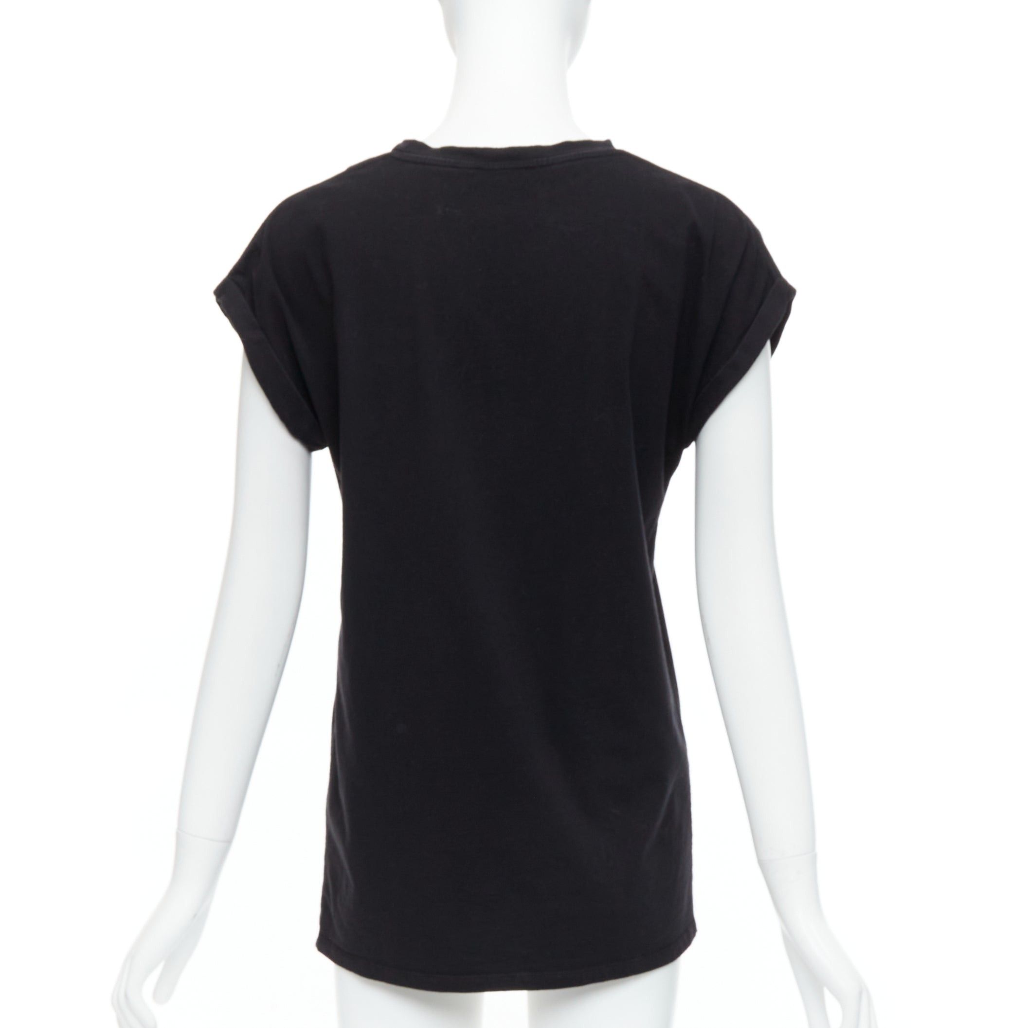 Balmain BALMAIN black cotton rolled cuff cap sleeve minimal tshirt FR34 XS Size XS / US 0-2 / IT 36-38 - 5 Thumbnail