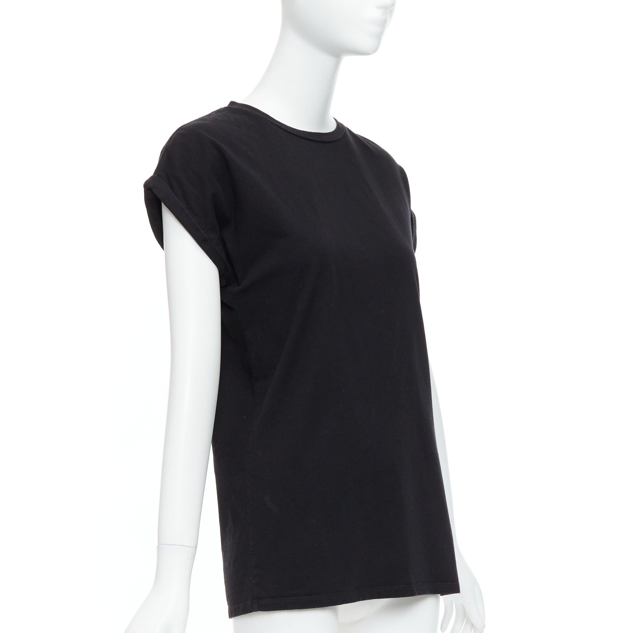 Balmain BALMAIN black cotton rolled cuff cap sleeve minimal tshirt FR34 XS Size XS / US 0-2 / IT 36-38 - 3 Thumbnail