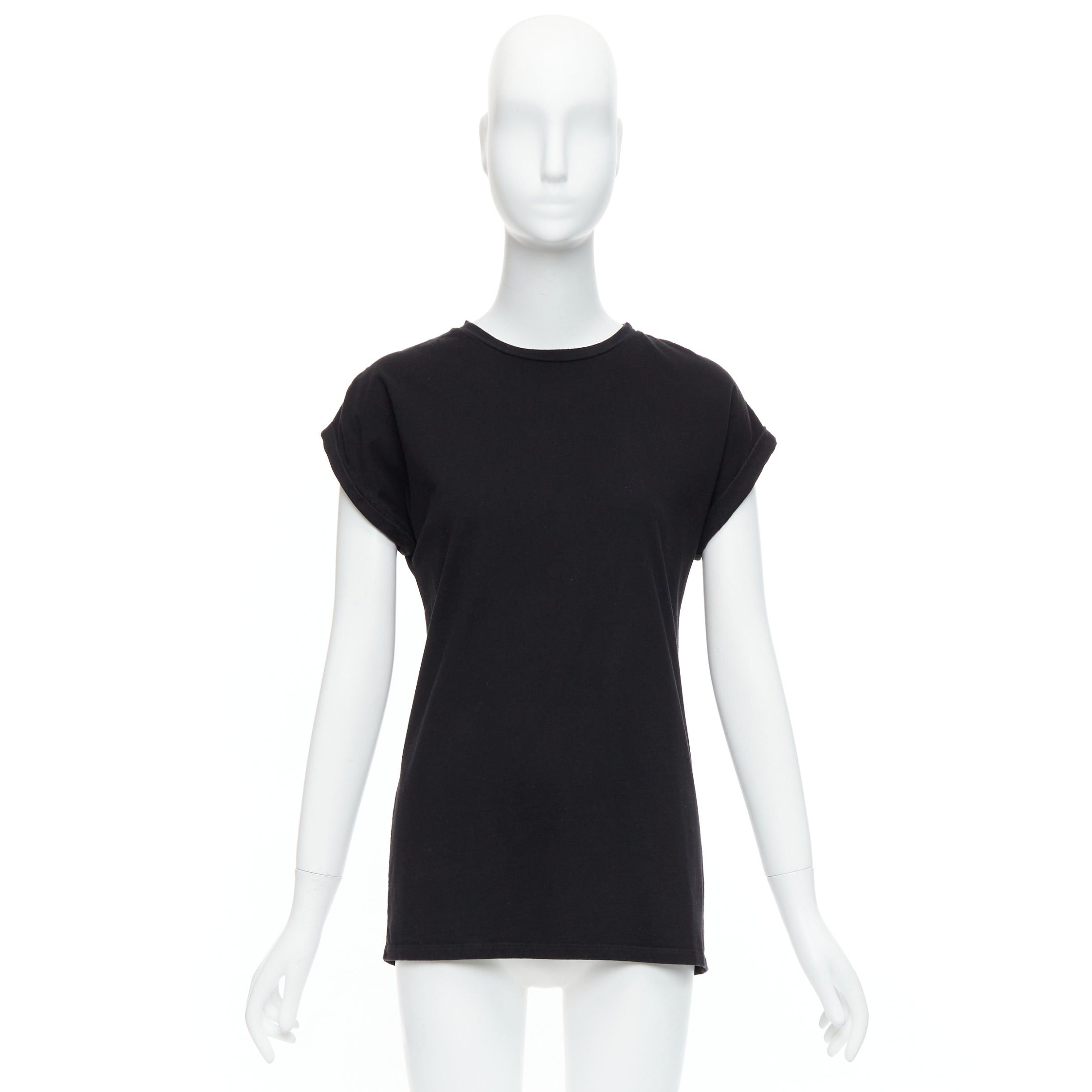 Balmain BALMAIN black cotton rolled cuff cap sleeve minimal tshirt FR34 XS Size XS / US 0-2 / IT 36-38 - 9 Thumbnail