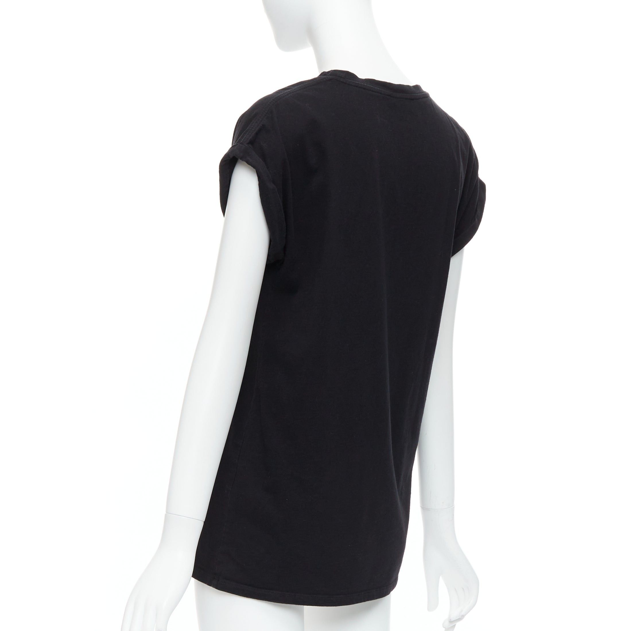 Balmain BALMAIN black cotton rolled cuff cap sleeve minimal tshirt FR34 XS Size XS / US 0-2 / IT 36-38 - 6 Thumbnail