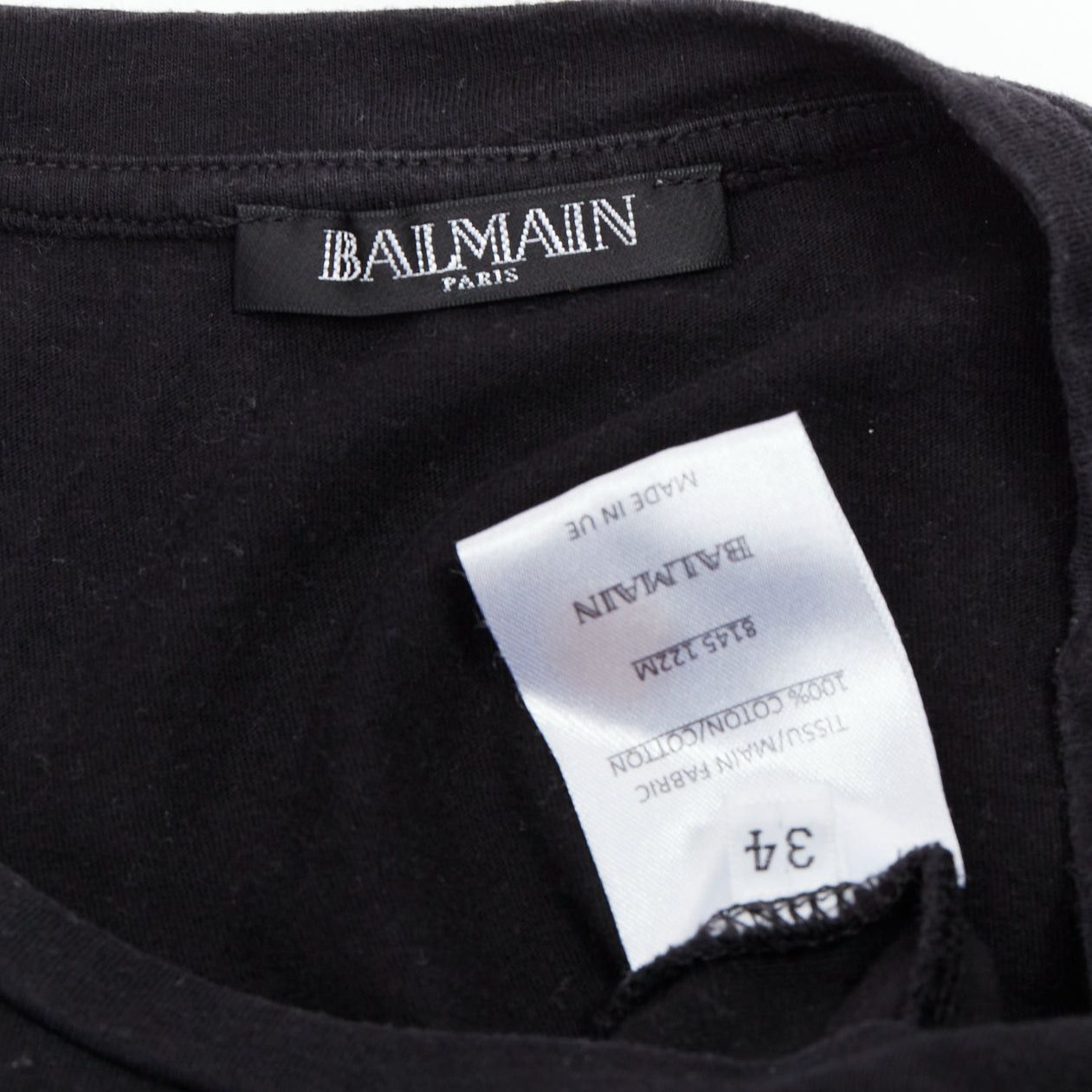 Balmain BALMAIN black cotton rolled cuff cap sleeve minimal tshirt FR34 XS Size XS / US 0-2 / IT 36-38 - 8 Thumbnail