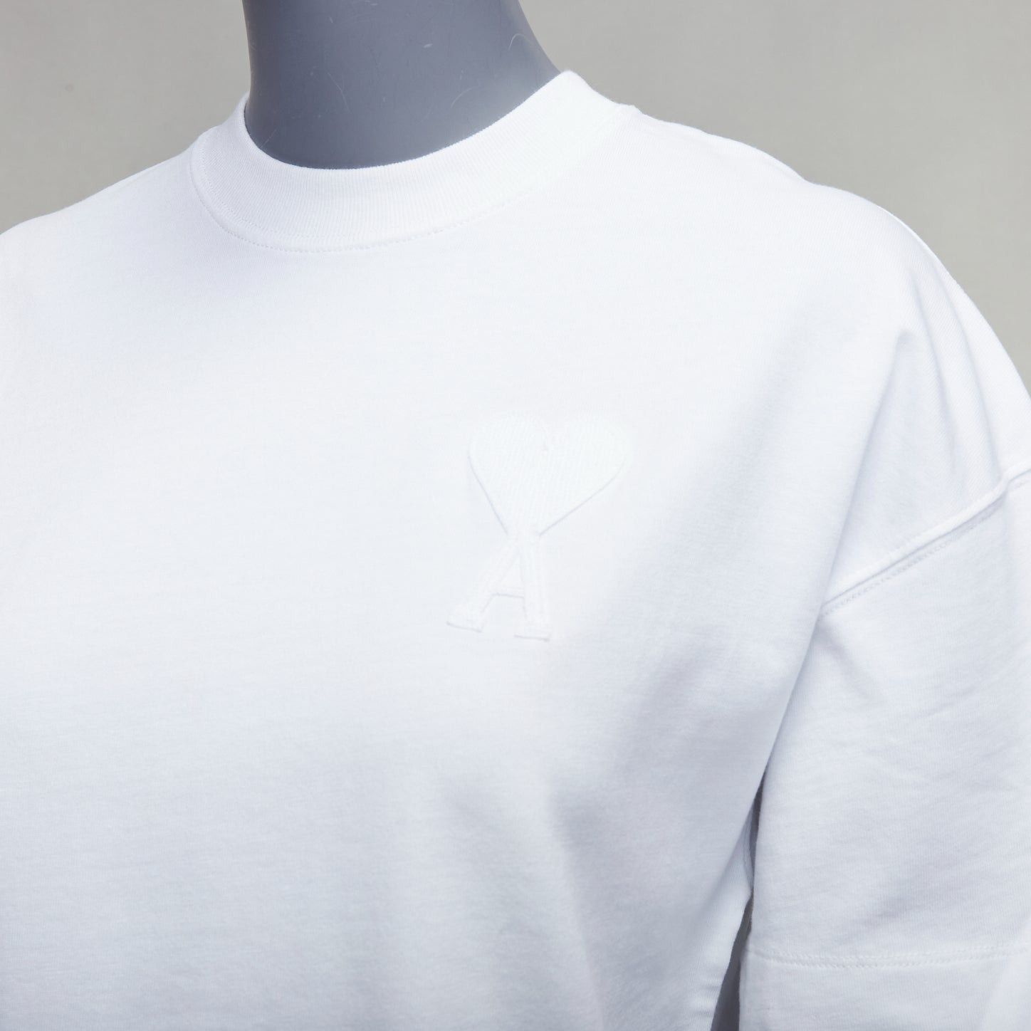 AMI AMI white cotton embroidered A heart badge logo oversized tshirt US0 XS Size S / US 4 / IT 40 - 2 Thumbnail