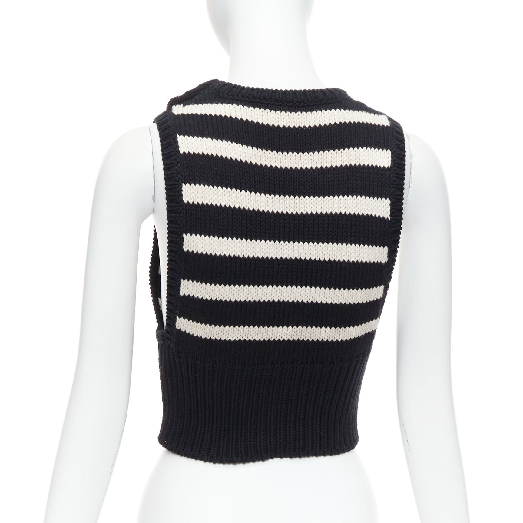Dior CHRISTIAN DIOR black cream cotton cashmere striped CD logo button cropped vest FR34 XS Size XS / US 0-2 / IT 36-38 - 5 Thumbnail