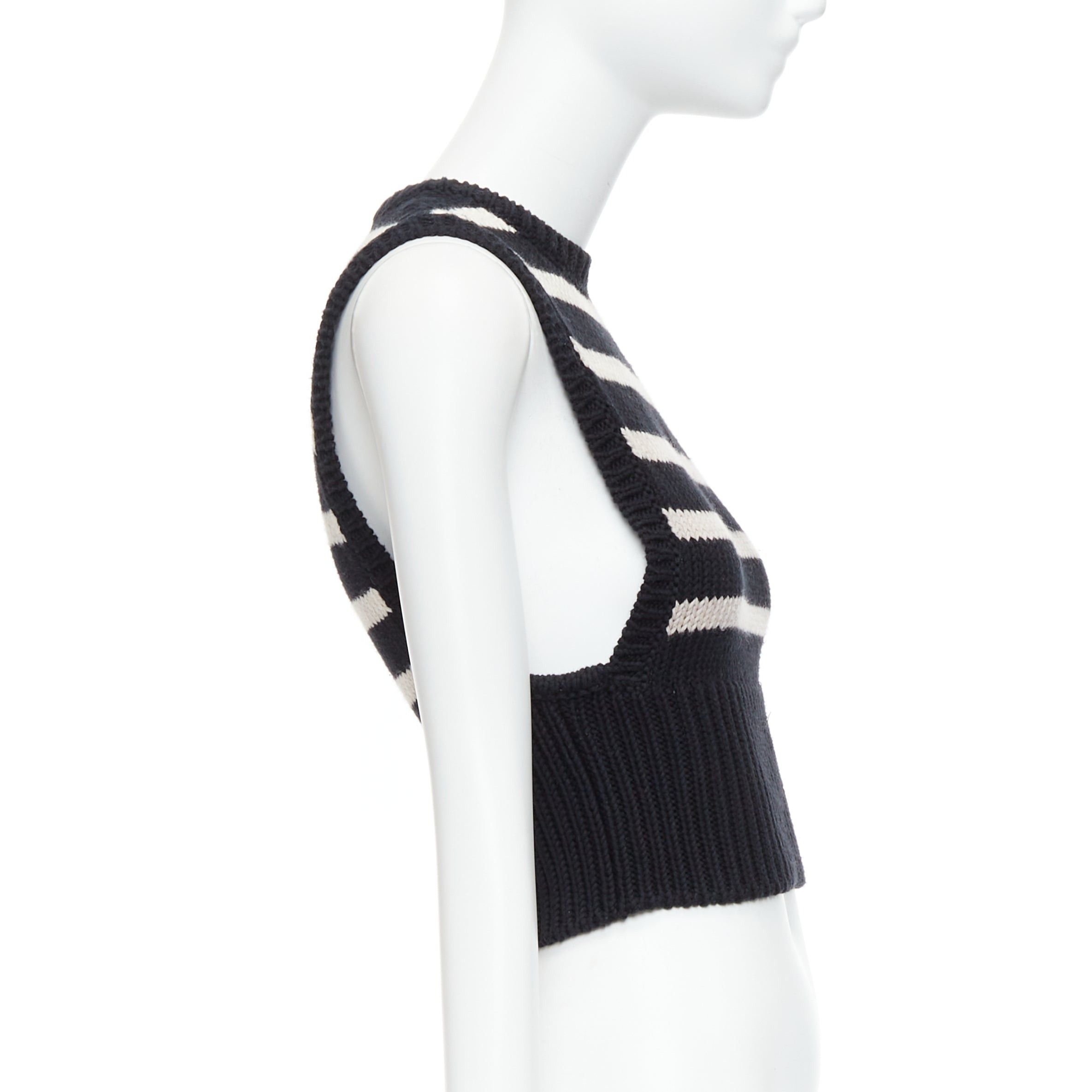 Dior CHRISTIAN DIOR black cream cotton cashmere striped CD logo button cropped vest FR34 XS Size XS / US 0-2 / IT 36-38 - 4 Thumbnail