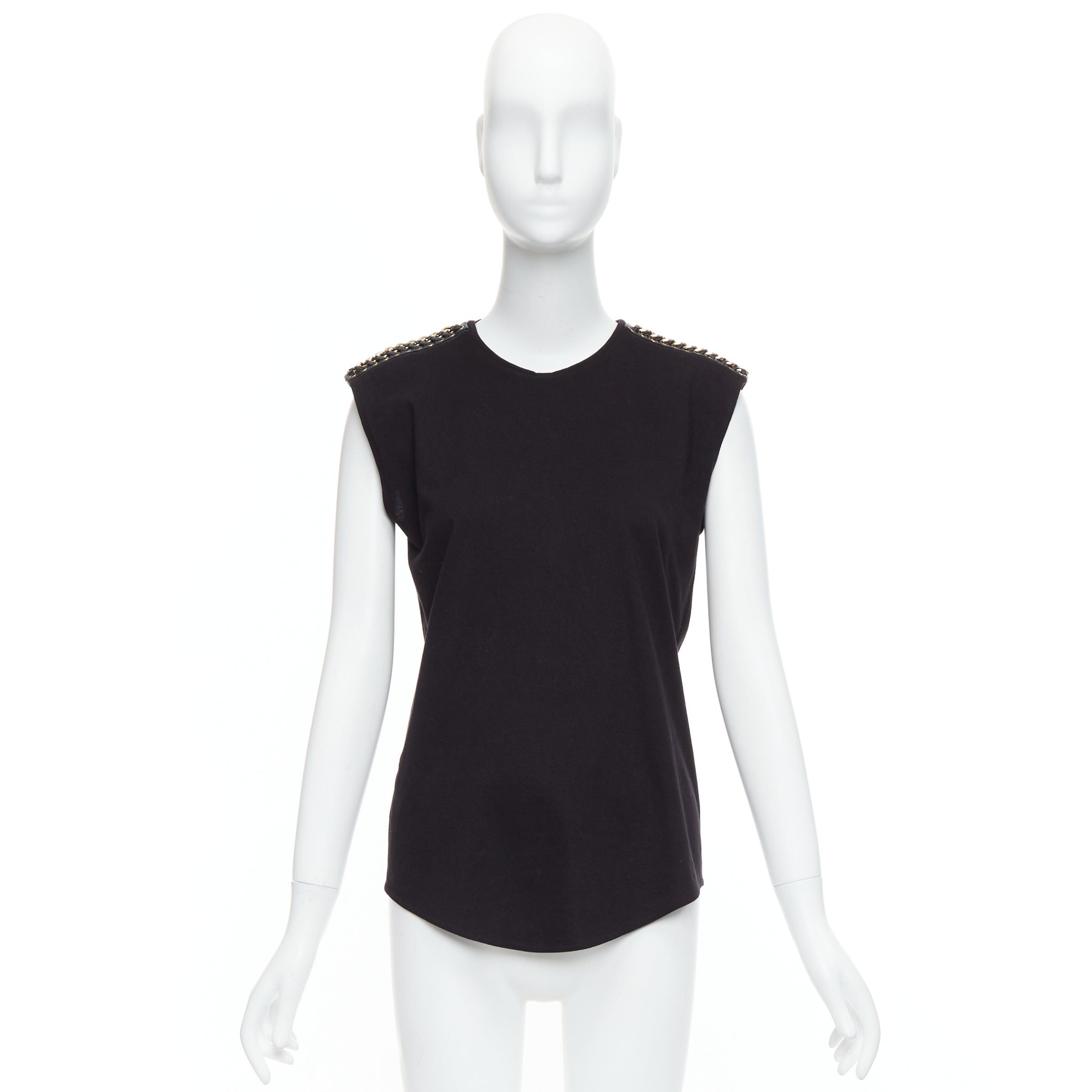 Balmain BALMAIN black metal chain lamb leather trim cotton tank top FR40 L Size M / US 6-8 / IT 42-44 - 9 Thumbnail