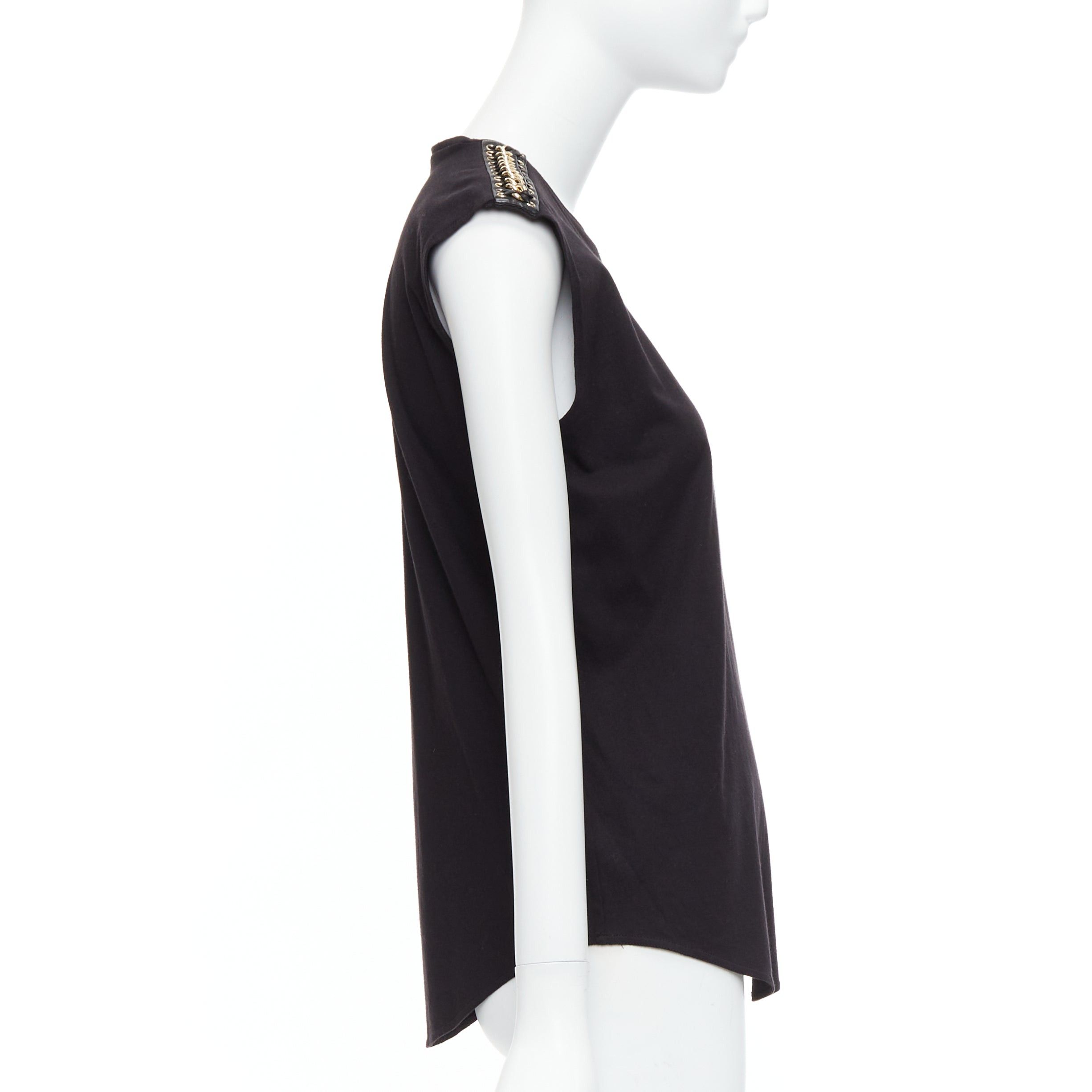 Balmain BALMAIN black metal chain lamb leather trim cotton tank top FR40 L Size M / US 6-8 / IT 42-44 - 4 Thumbnail