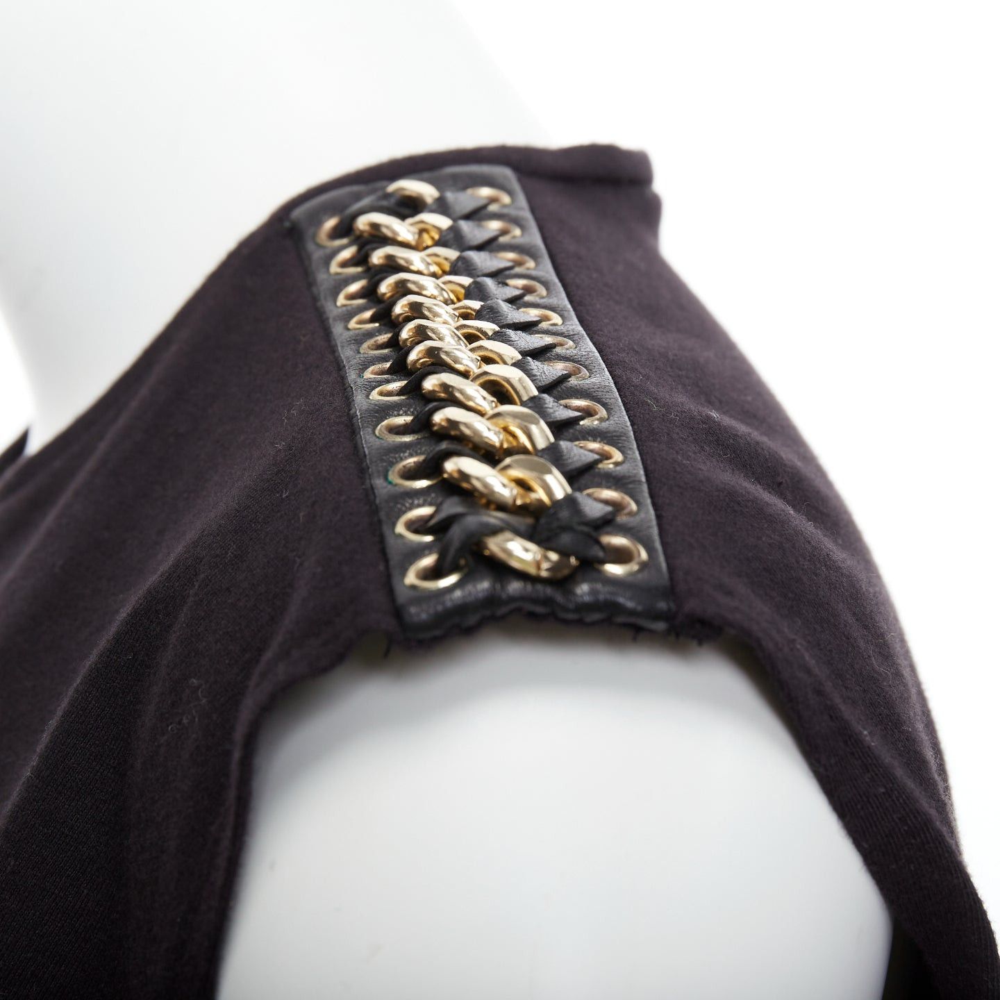 Balmain BALMAIN black metal chain lamb leather trim cotton tank top FR40 L Size M / US 6-8 / IT 42-44 - 7 Thumbnail