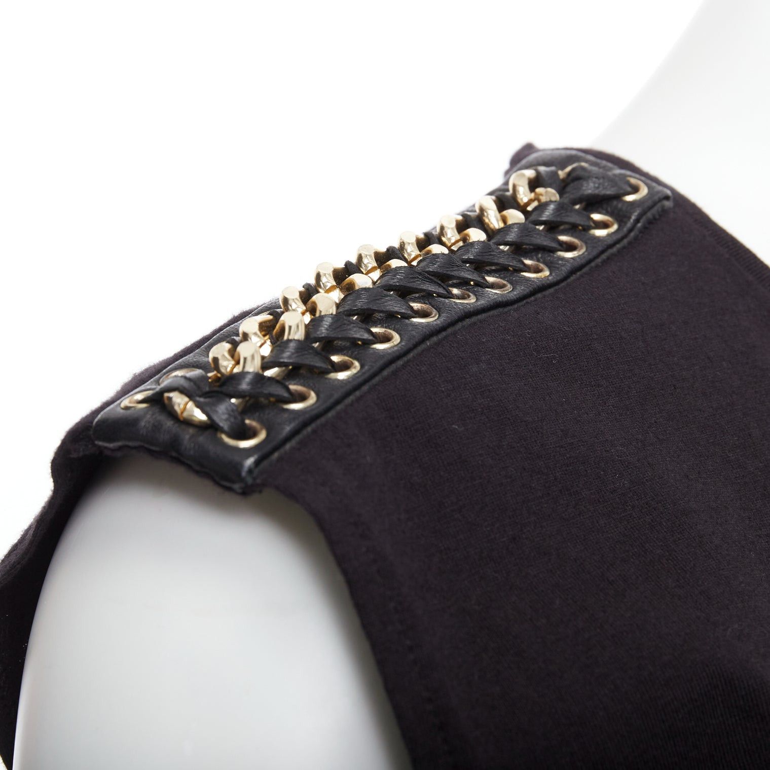 Balmain BALMAIN black metal chain lamb leather trim cotton tank top FR40 L Size M / US 6-8 / IT 42-44 - 2 Thumbnail