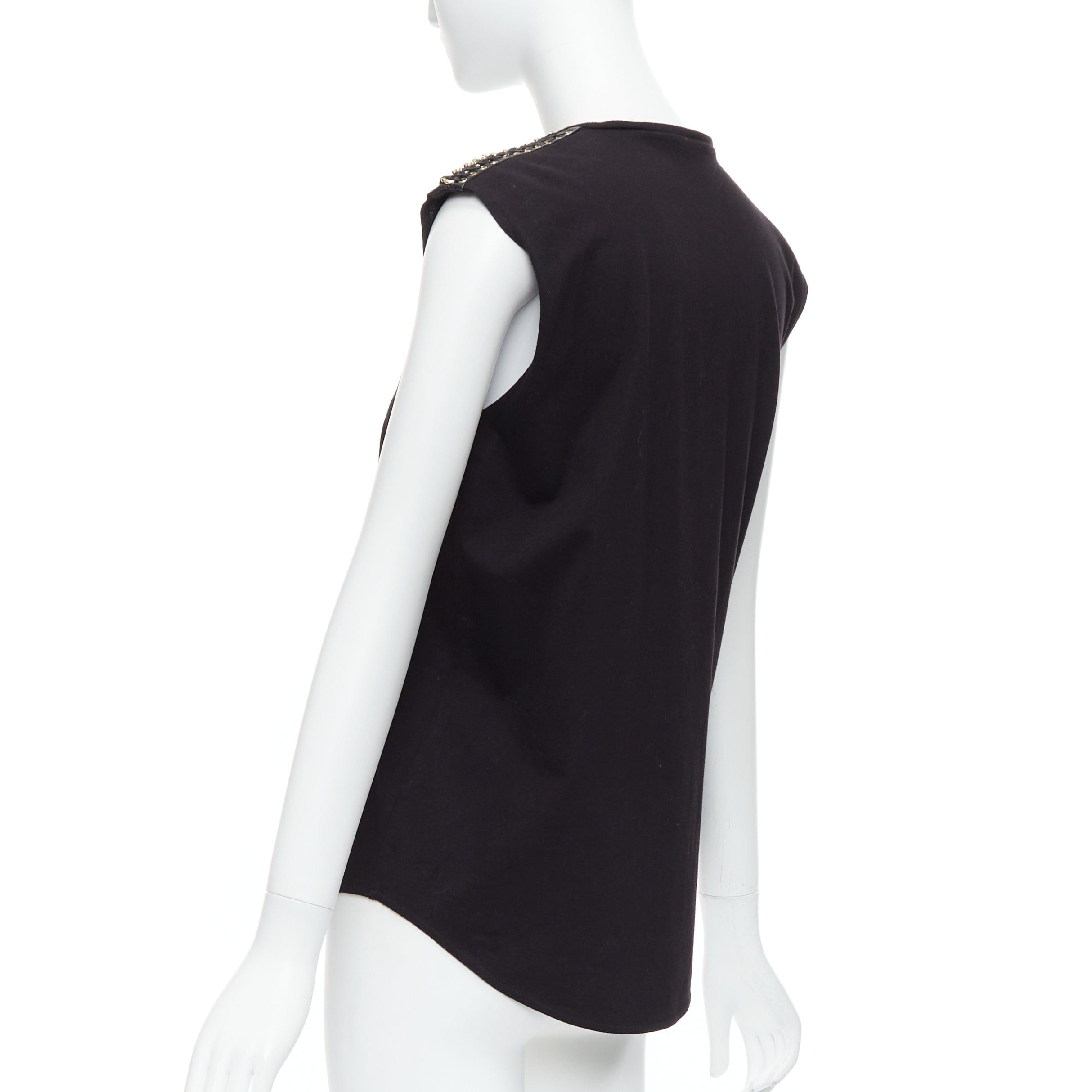 Balmain BALMAIN black metal chain lamb leather trim cotton tank top FR40 L Size M / US 6-8 / IT 42-44 - 6 Thumbnail