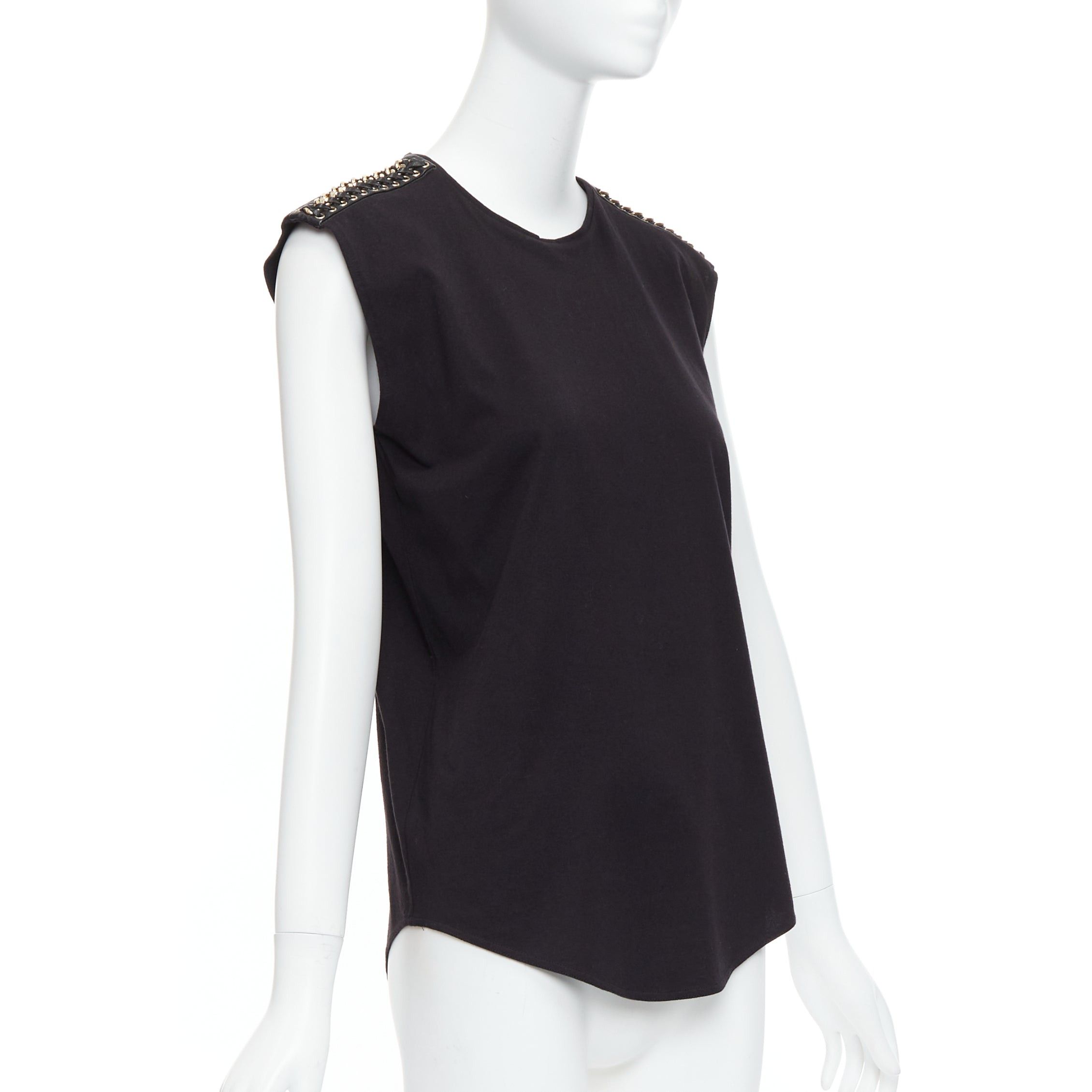 Balmain BALMAIN black metal chain lamb leather trim cotton tank top FR40 L Size M / US 6-8 / IT 42-44 - 3 Thumbnail