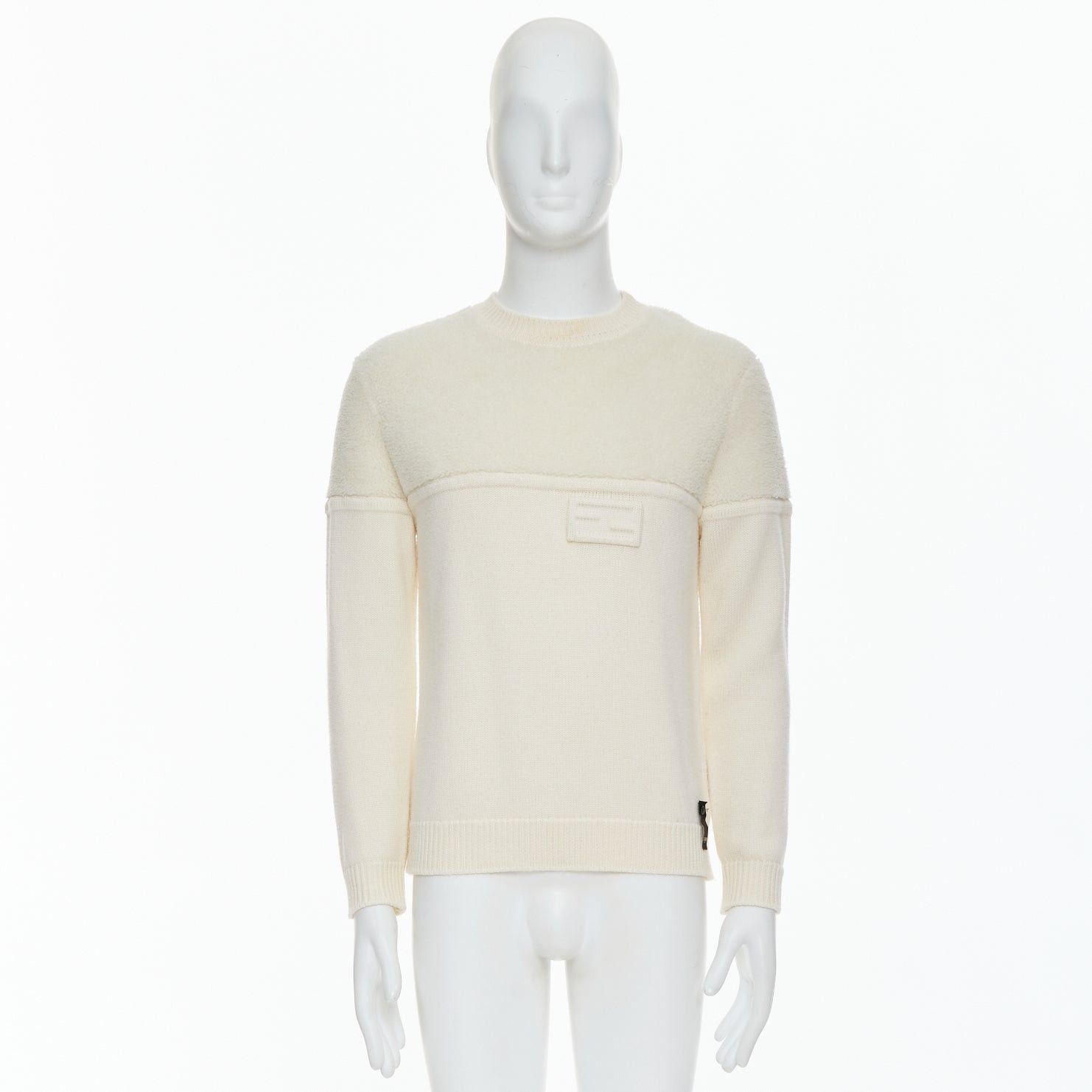 Fendi FENDI 100% wool fleece cream panelled logo applique sweater IT46 S Size US S / EU 44-46 / 1 - 9 Thumbnail
