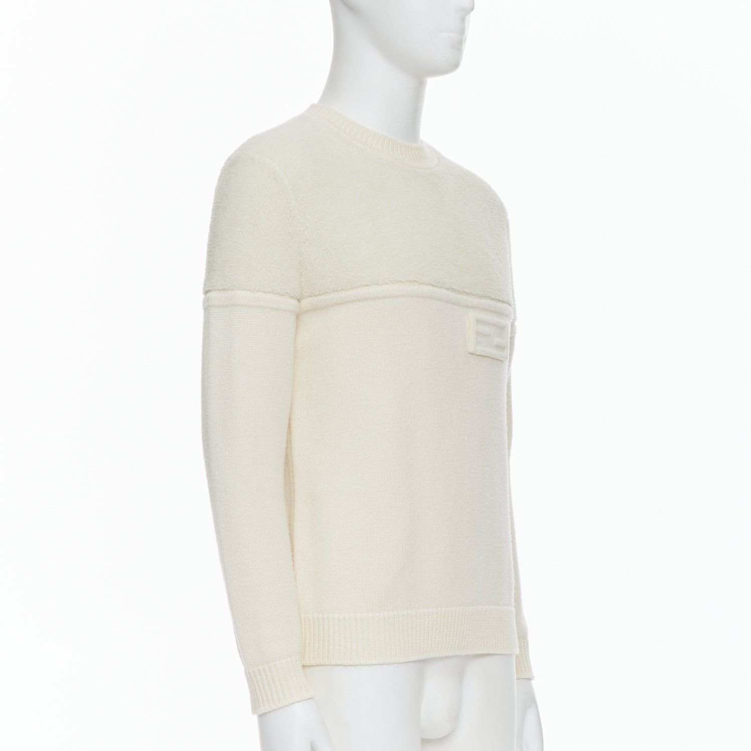 Fendi FENDI 100% wool fleece cream panelled logo applique sweater IT46 S Size US S / EU 44-46 / 1 - 3 Thumbnail