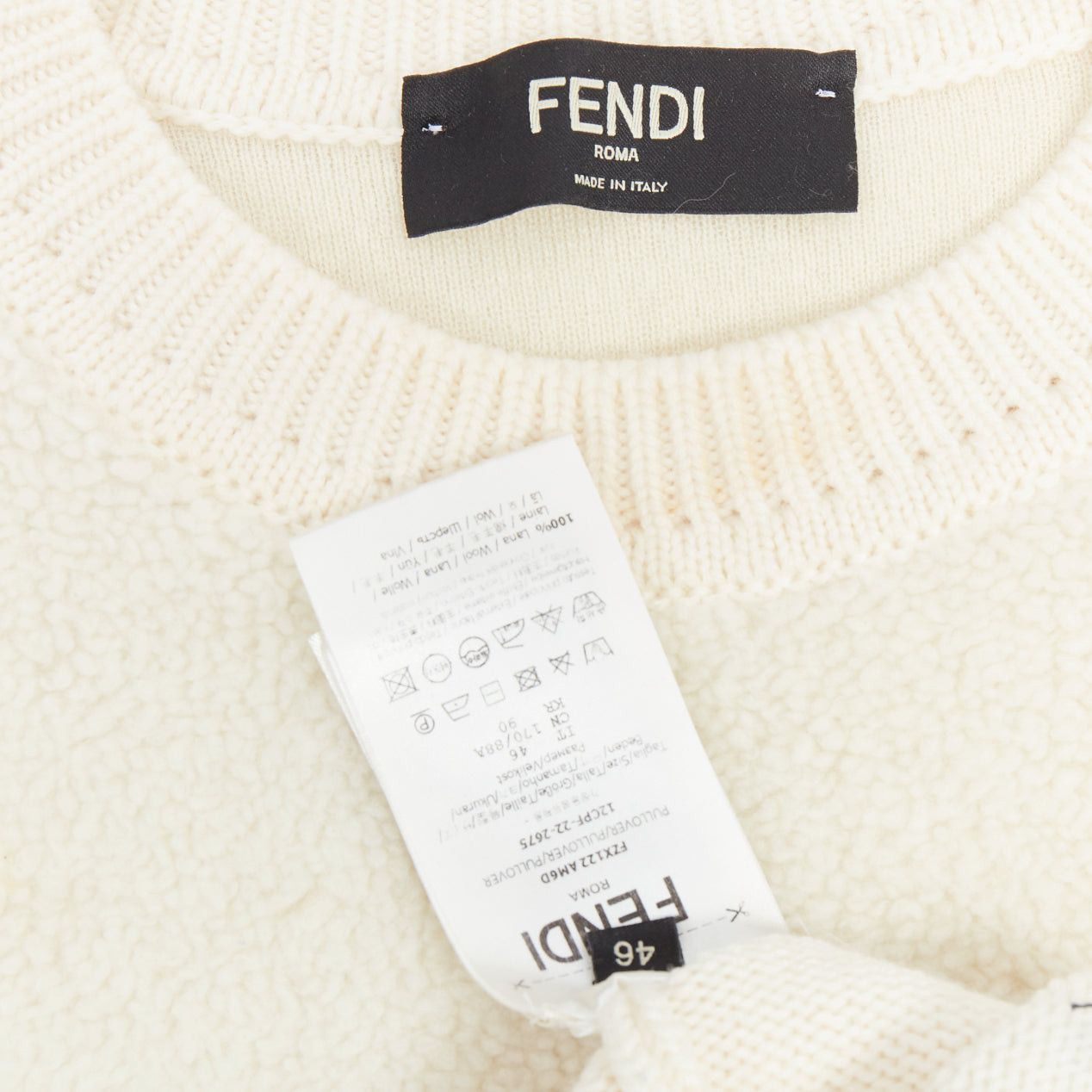 Fendi FENDI 100% wool fleece cream panelled logo applique sweater IT46 S Size US S / EU 44-46 / 1 - 8 Thumbnail