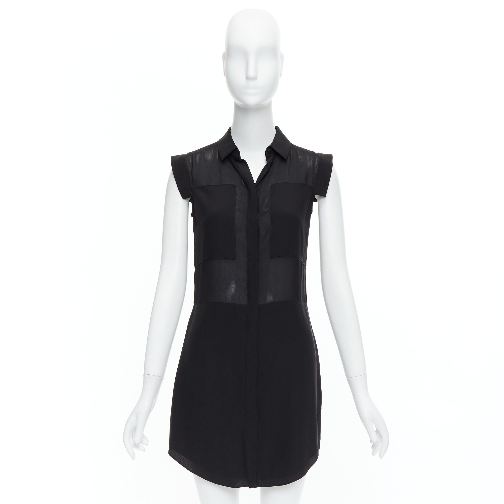 Alexander Wang T ALEXANDER WANG black sheer silk blend panelled cap sleeve button front dress XS Size S / US 4 / IT 40 - 9 Thumbnail