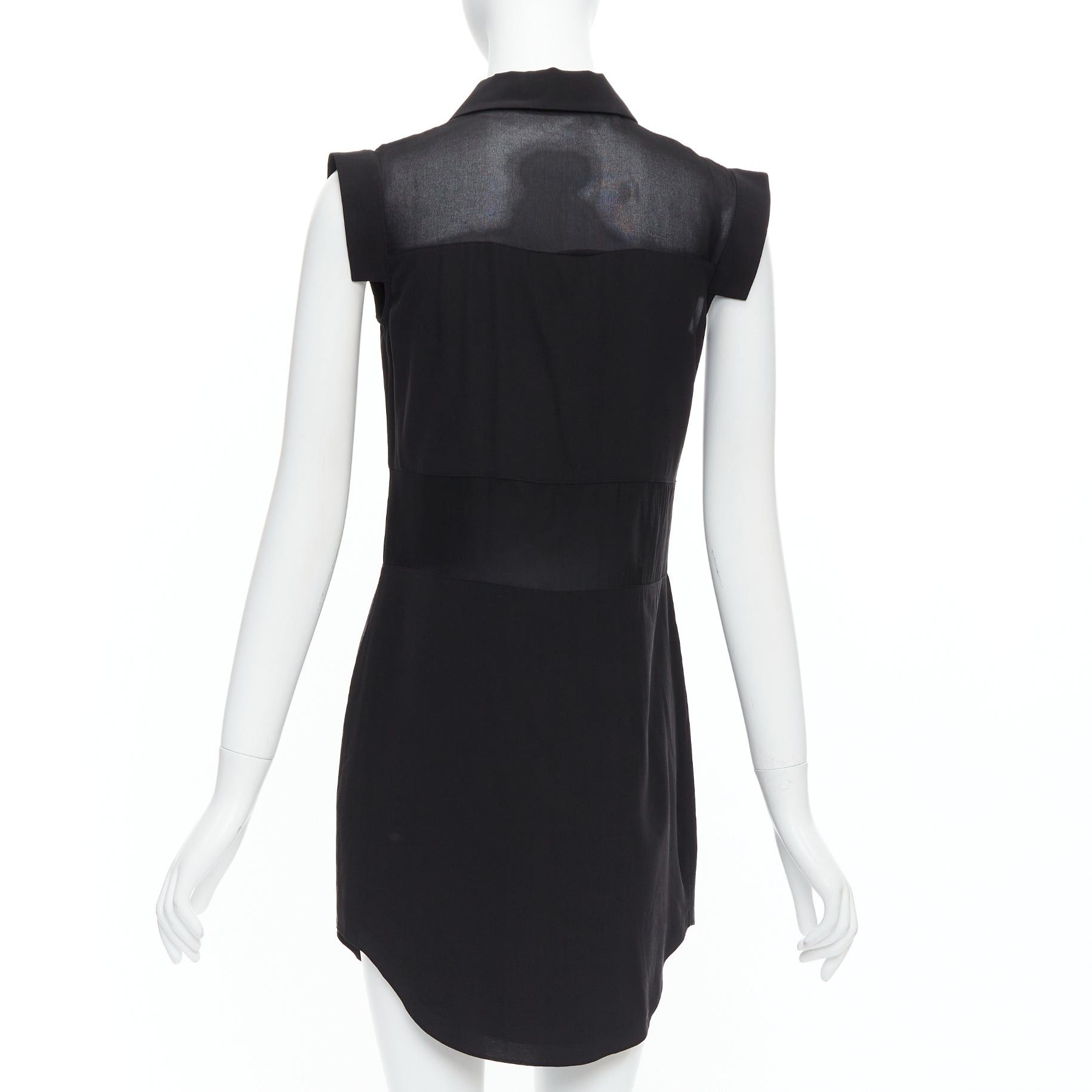 Alexander Wang T ALEXANDER WANG black sheer silk blend panelled cap sleeve button front dress XS Size S / US 4 / IT 40 - 5 Thumbnail