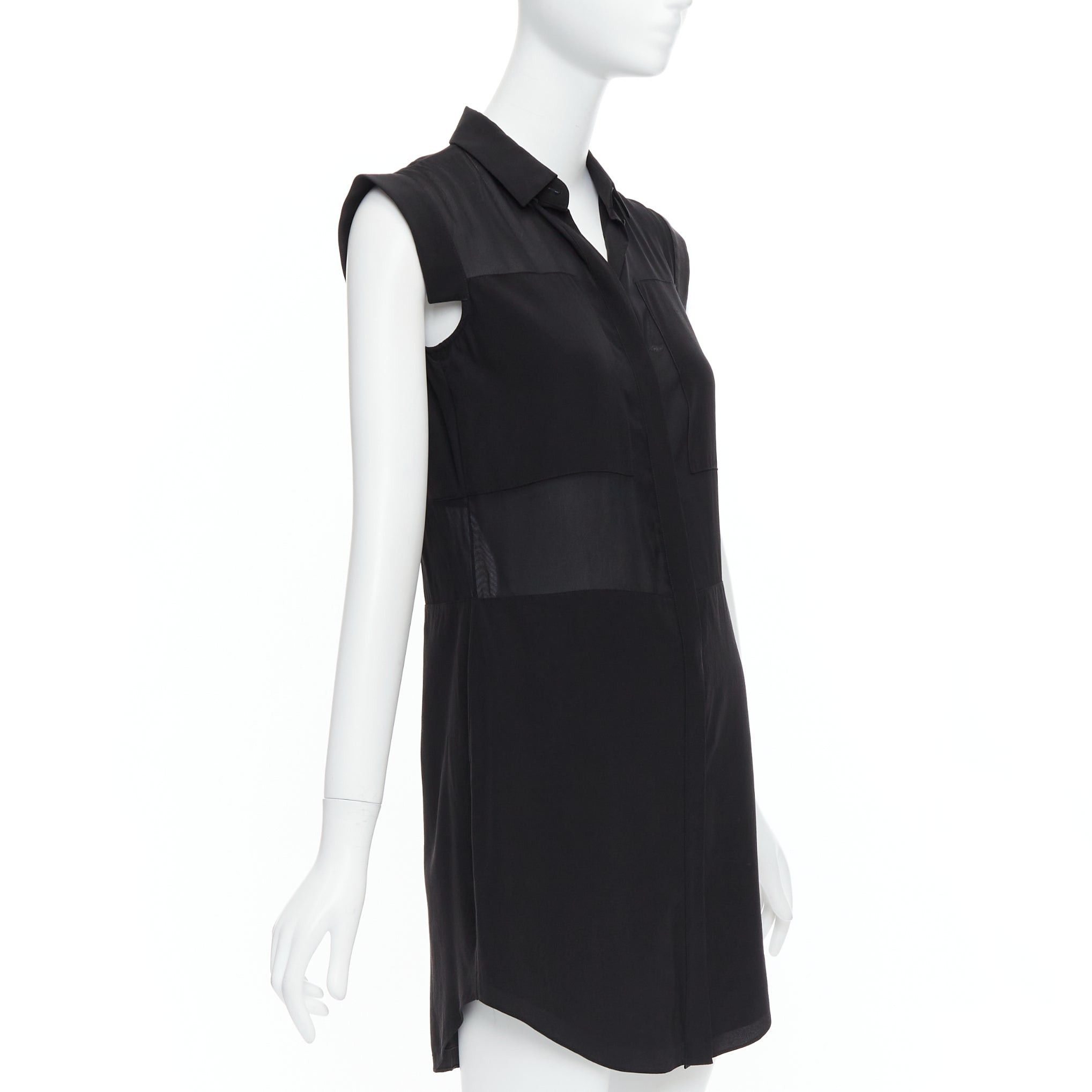 Alexander Wang T ALEXANDER WANG black sheer silk blend panelled cap sleeve button front dress XS Size S / US 4 / IT 40 - 3 Thumbnail