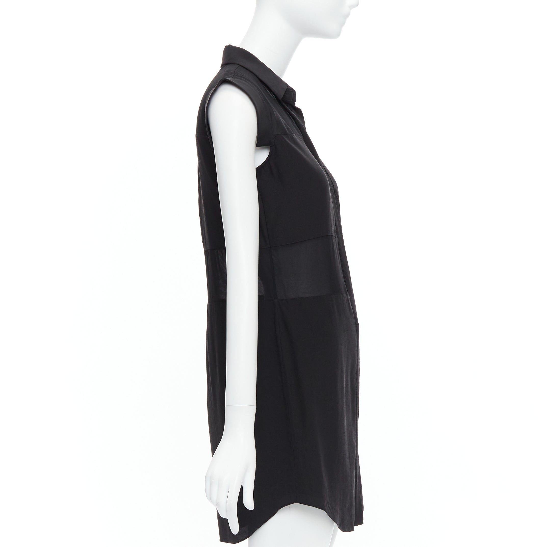 Alexander Wang T ALEXANDER WANG black sheer silk blend panelled cap sleeve button front dress XS Size S / US 4 / IT 40 - 4 Thumbnail